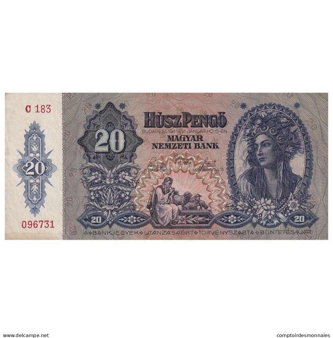 Billet, Hongrie, 20 Pengö, 1941, 1941-01-15, KM:109, TTB - Hungary