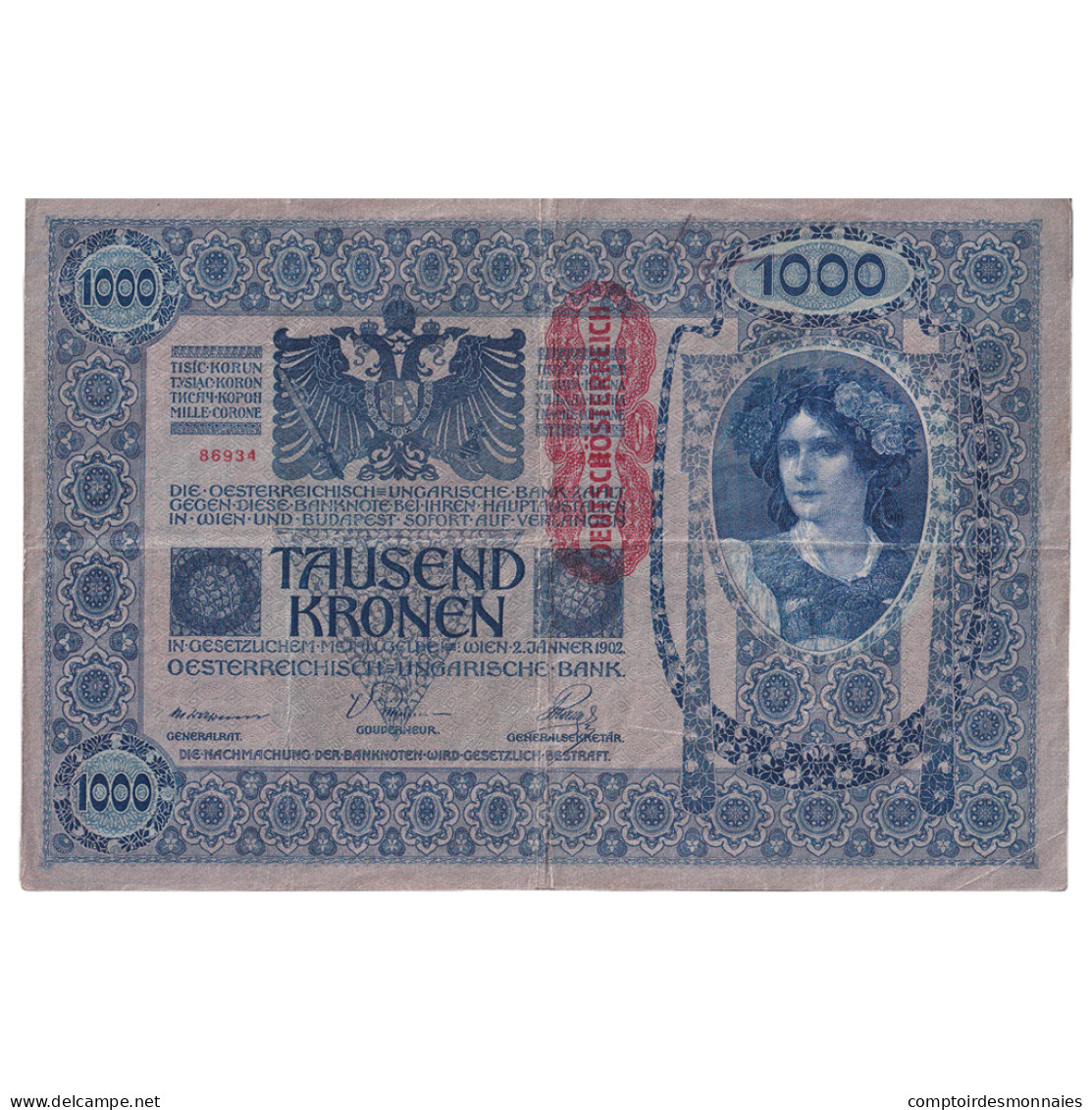 Autriche, 1000 Kronen, Undated (1919), Old Date 1902-02-01, KM:59, TTB - Oesterreich