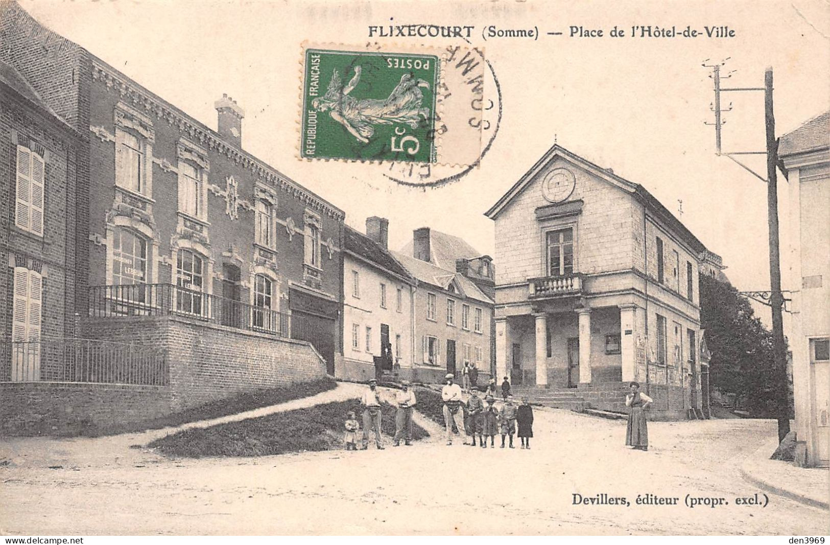 FLIXECOURT (Somme) - Place De L'Hôtel De Ville - Voyagé 1912 (2 Scans) Dauchy, Place Faidherbe à Montdidier - Flixecourt