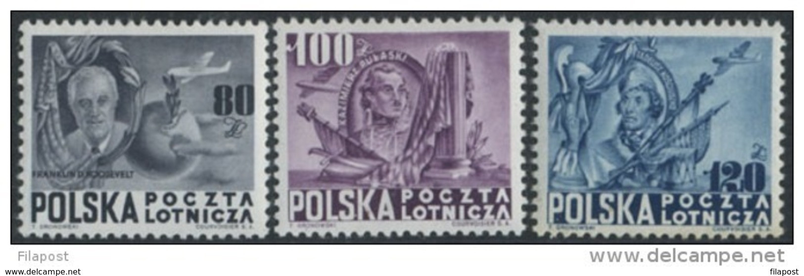 Poland 1948 Mi 515 - 517 Roosevelt Pulaski Kosciuszko Airmail Full Of Set MNH** - Unused Stamps