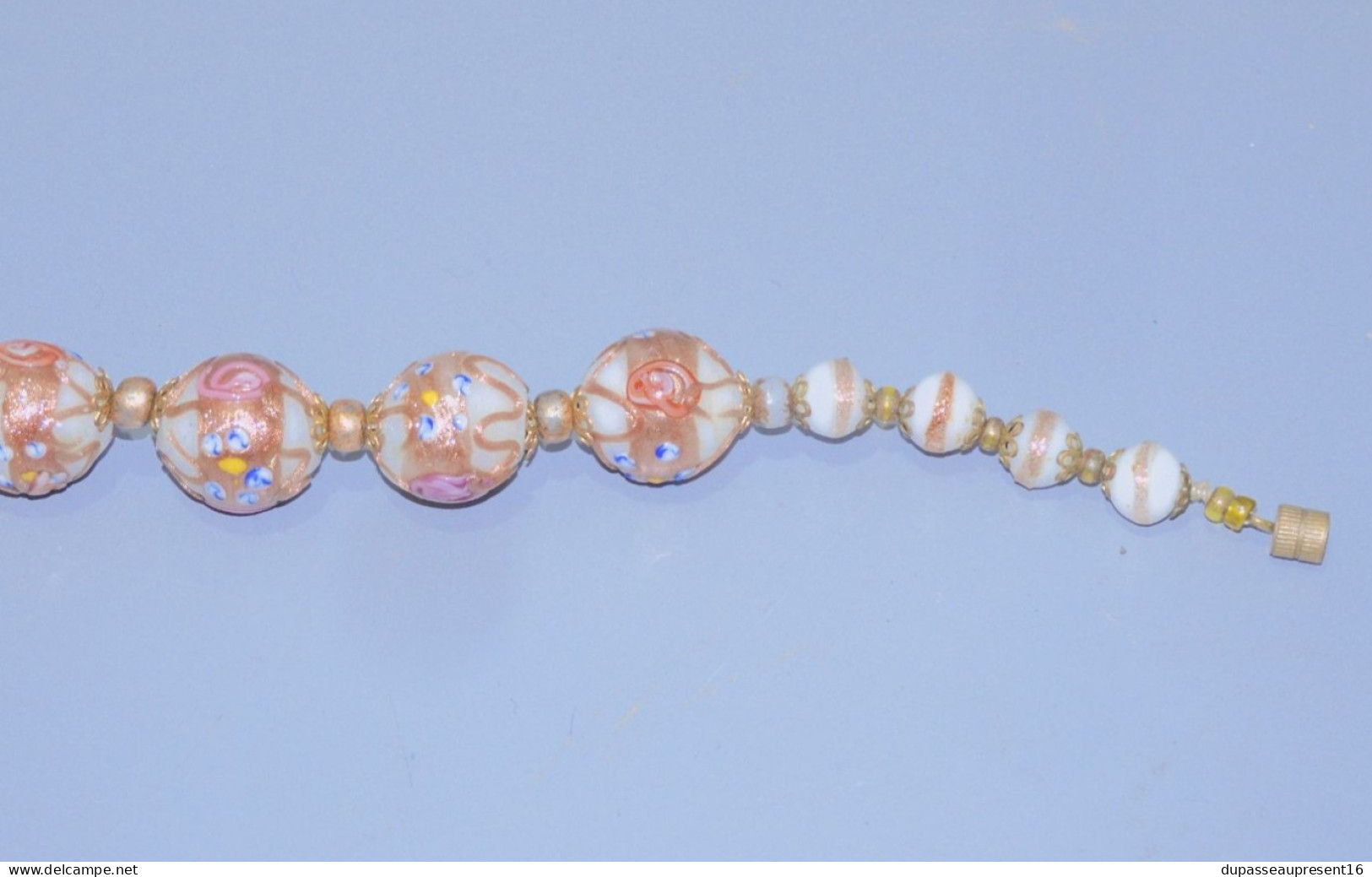 -JOLI COLLIER VINTAGE PERLES OPALINE Dorées émaillées MURANO?  bijou ancien   E