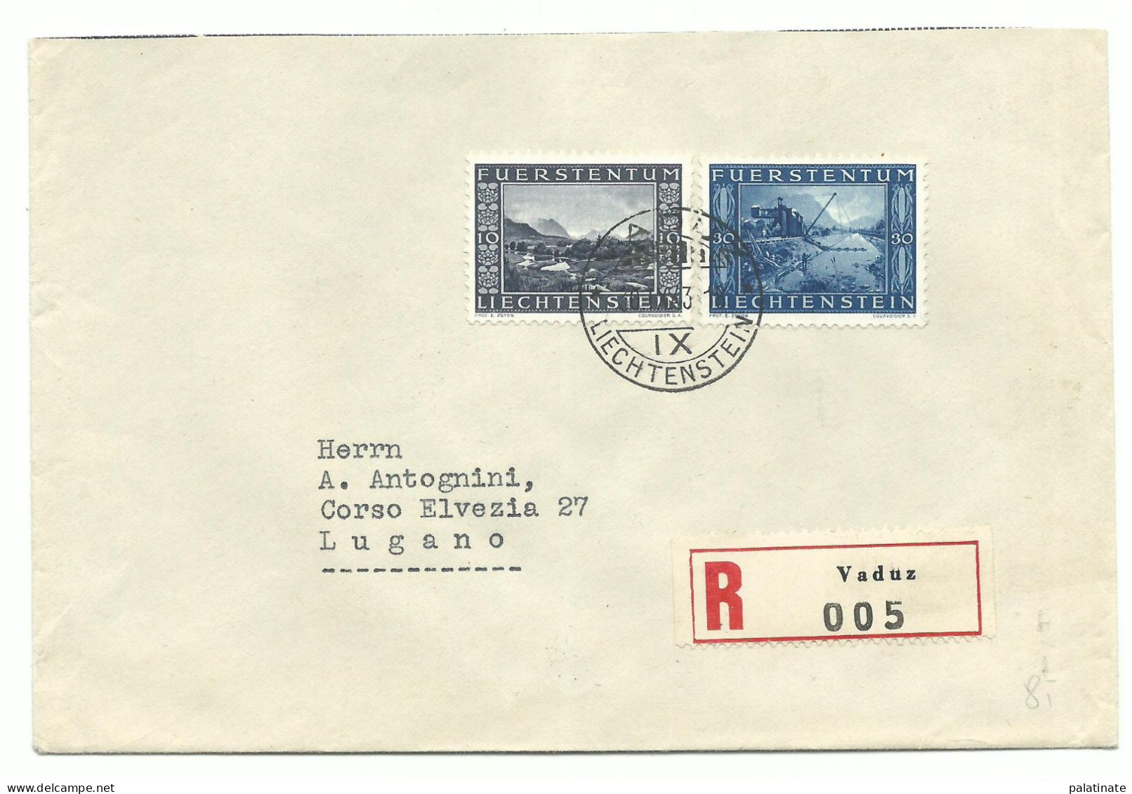 Liechtenstein Mi-Nr. 218-19 Binnenkanal 1943 R-Brief VADUZ Nach Lugano - Covers & Documents