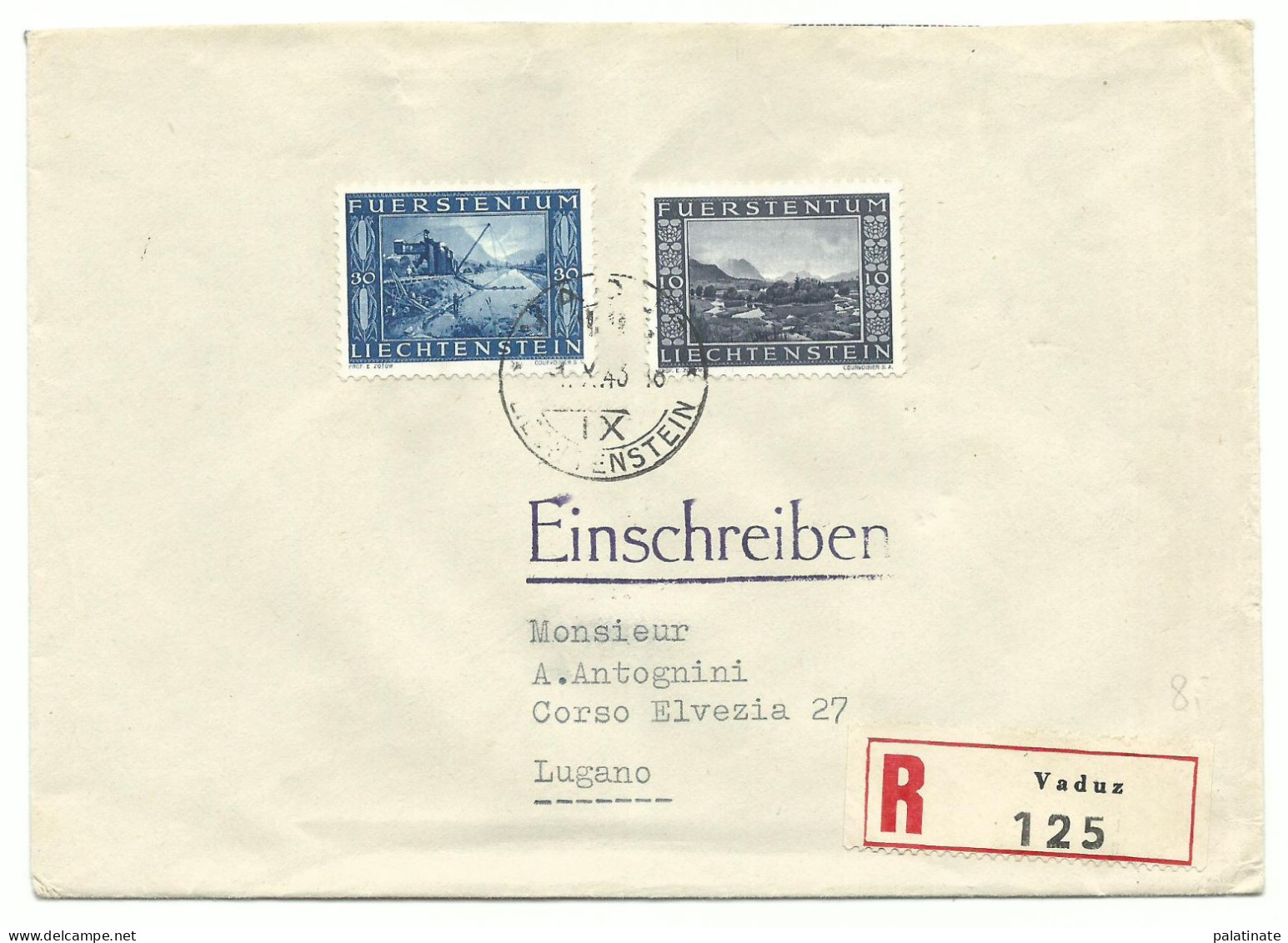Liechtenstein Mi-Nr. 218-19 Binnenkanal 1943 R-Brief VADUZ Nach Lugano (2) - Briefe U. Dokumente