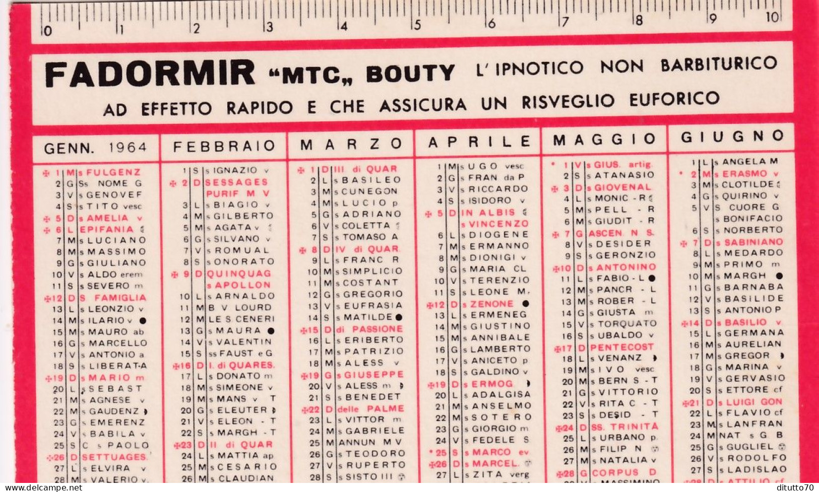 Calendarietto - Fodormir - Anno 1964 - Formato Piccolo : 1961-70