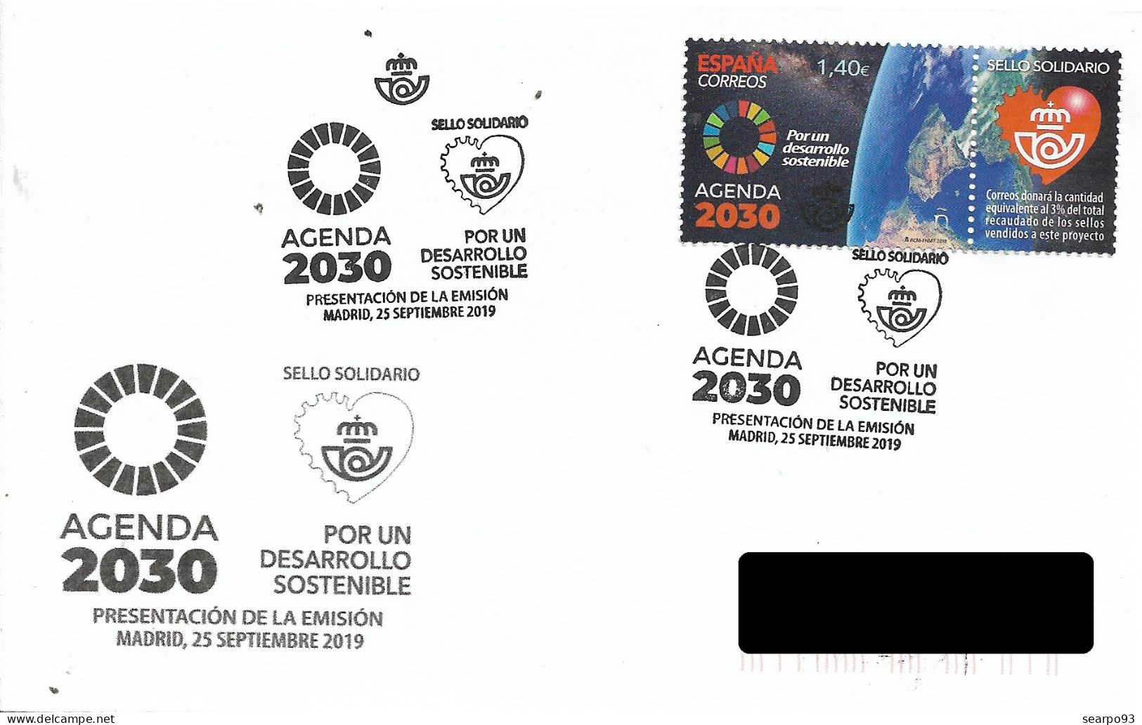 SPAIN. POSTMARK. AGENDA 2030. FOR SUSTAINABLE DEVELOPMENT. 2019 - Other & Unclassified