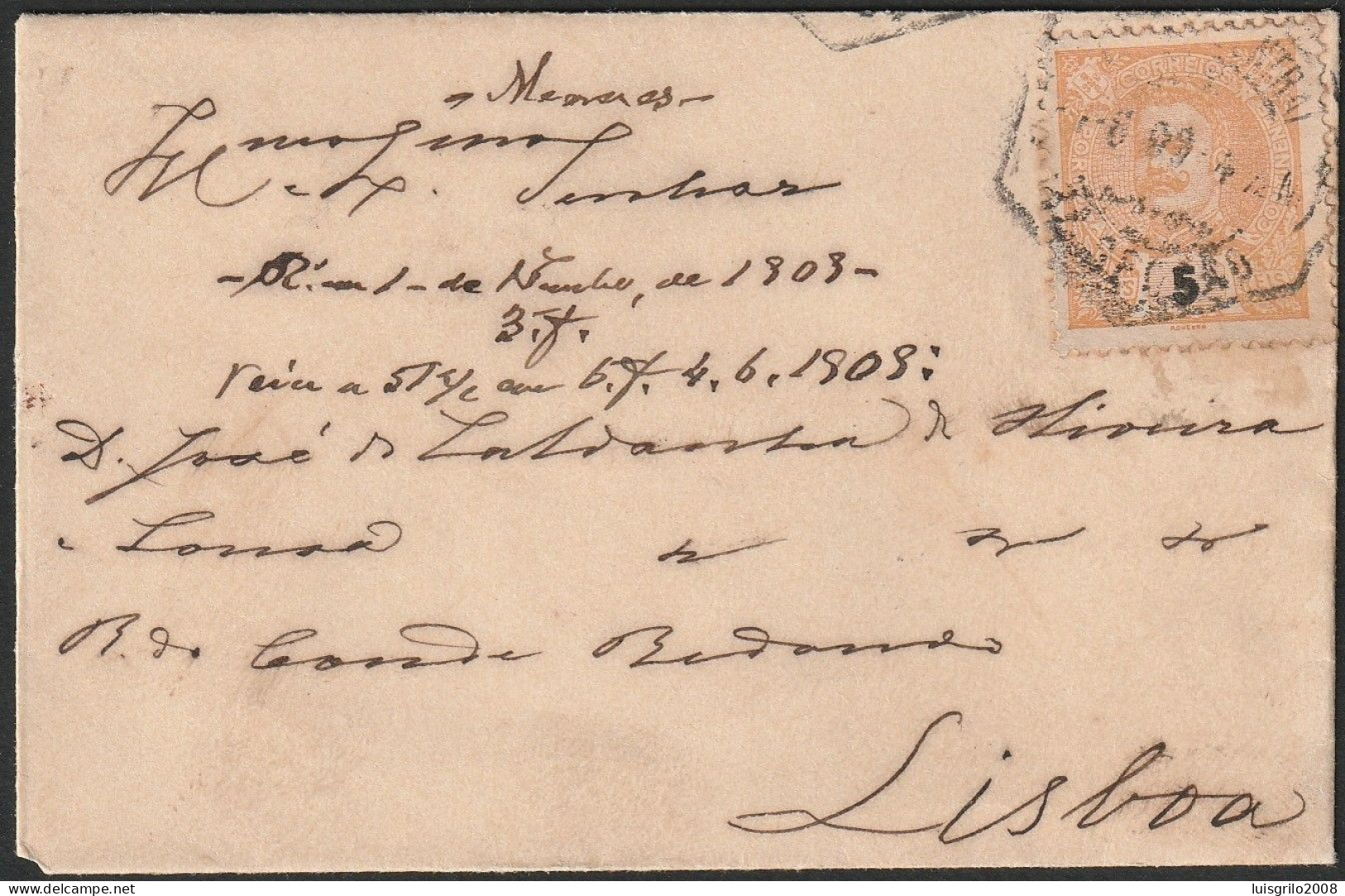 Cover - To Rua Conde Barão, Lisboa -|- Postmark - Lisboa. 1906 - Cartas & Documentos