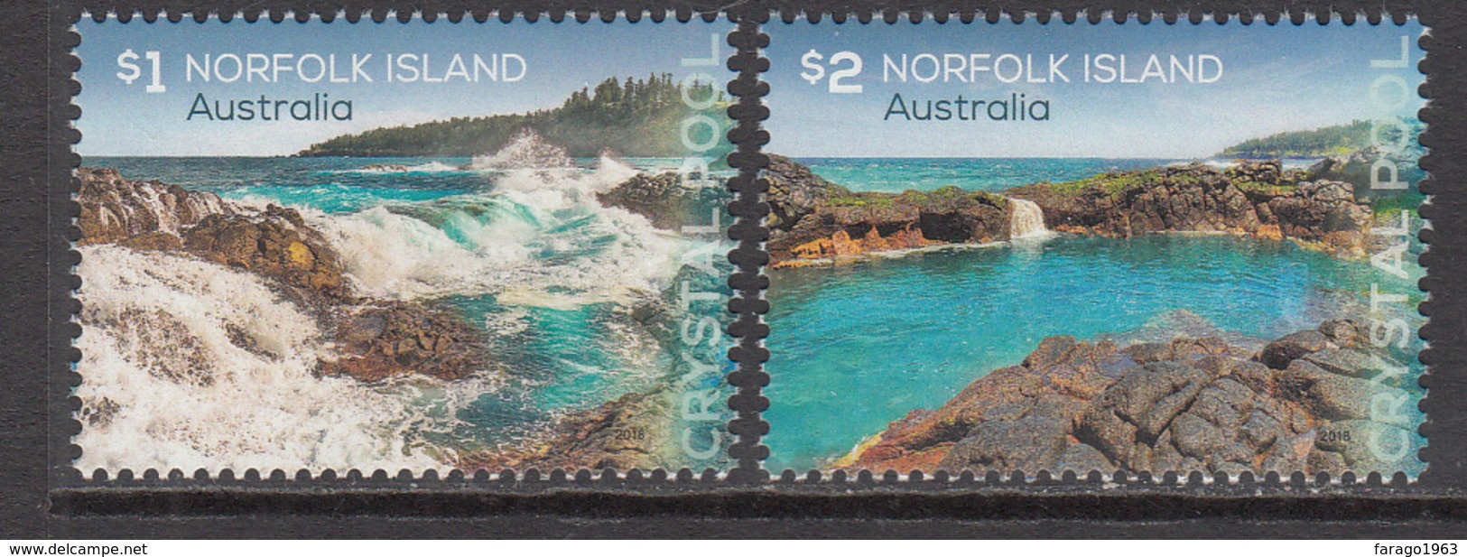 2018 Norfolk Island Crystal Pool Geology Complete Set Of 2 MNH @ BELOW FACE VALUE - Norfolk Island