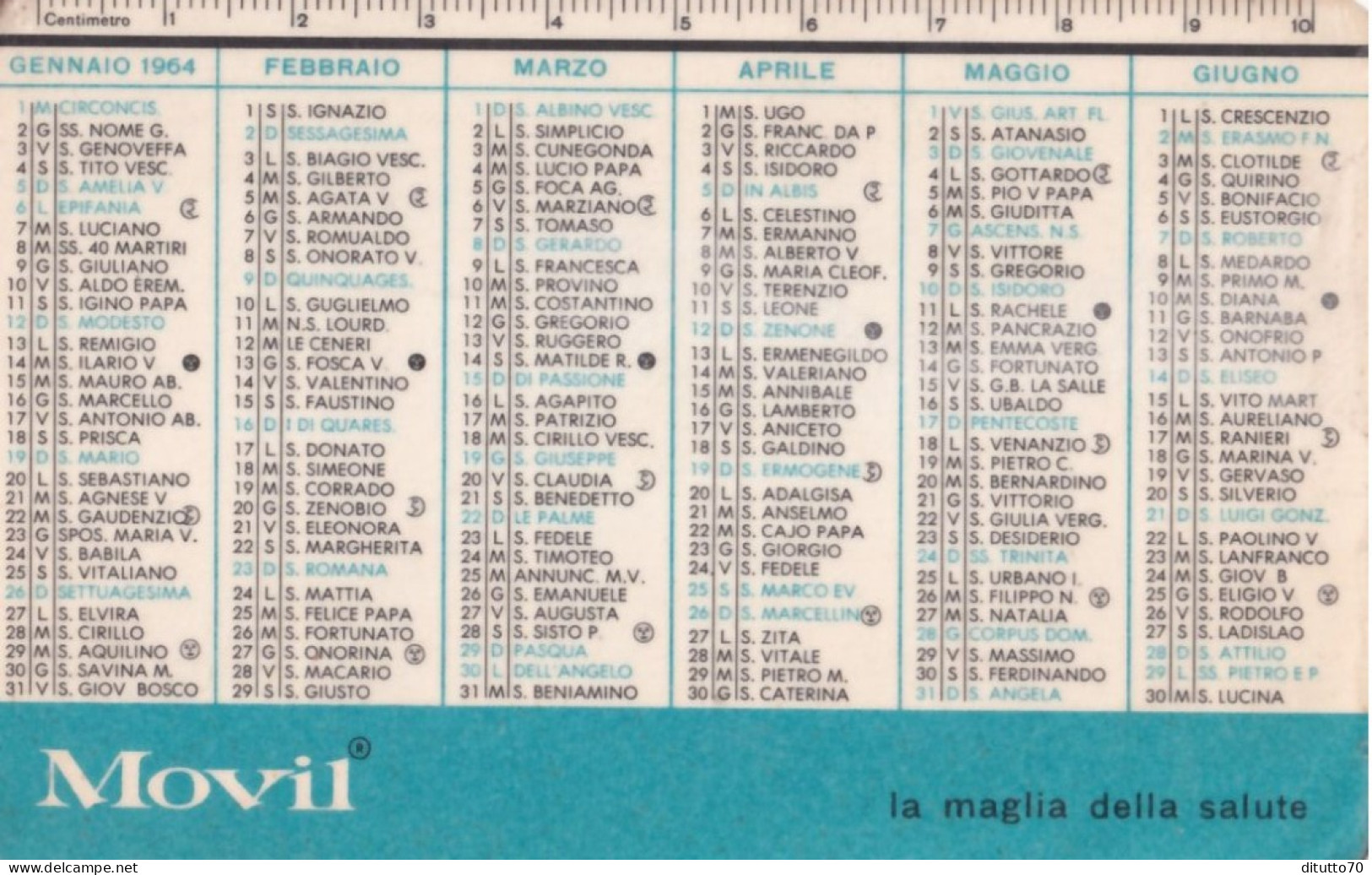 Calendarietto - Movil - Anno 1964 - Small : 1961-70