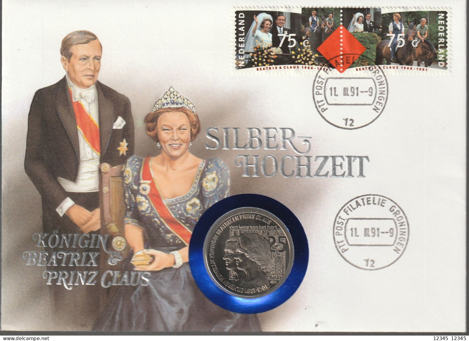1991, Coincard, Königin Beatrix & Prinz Claus, Silberhochzeit - Enveloppes Numismatiques