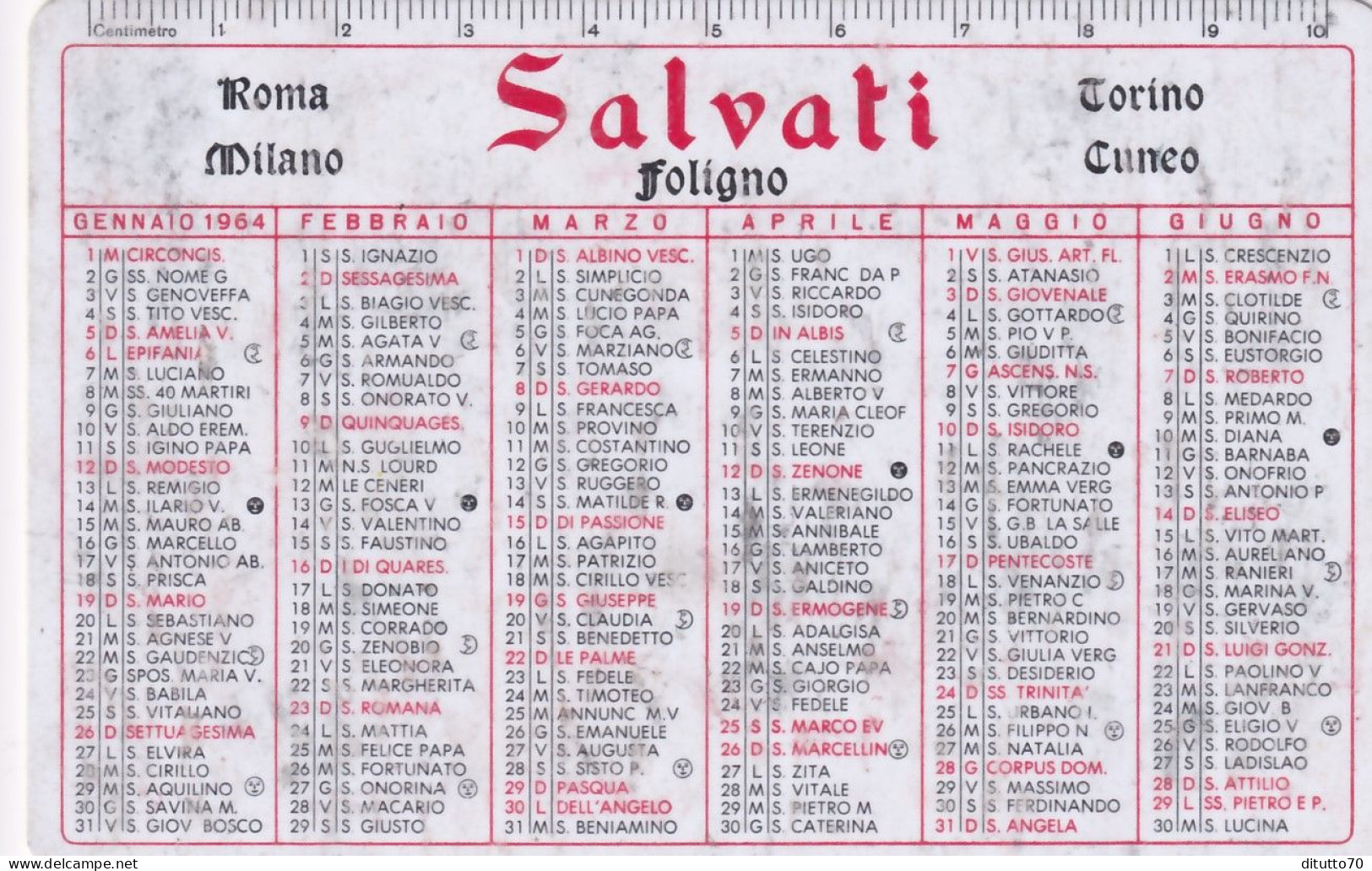 Calendarietto - Salvati - Foligno - Anno 1964 - Small : 1961-70