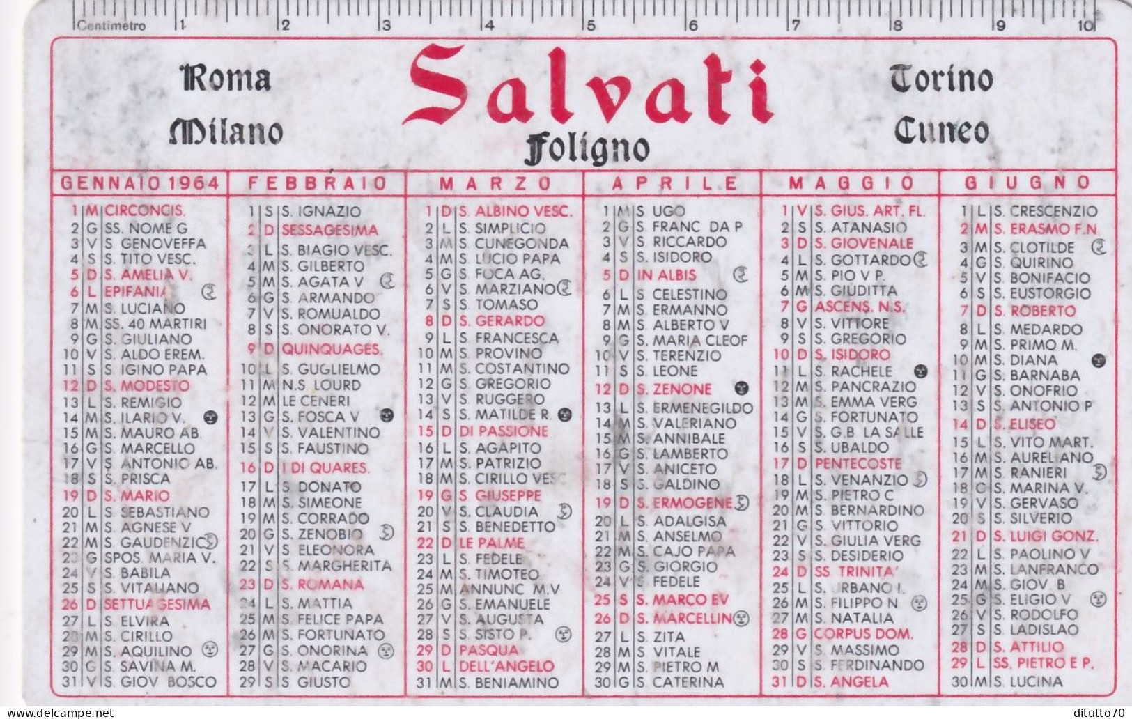 Calendarietto - Salvati - Foligno - Anno 1964 - Petit Format : 1961-70