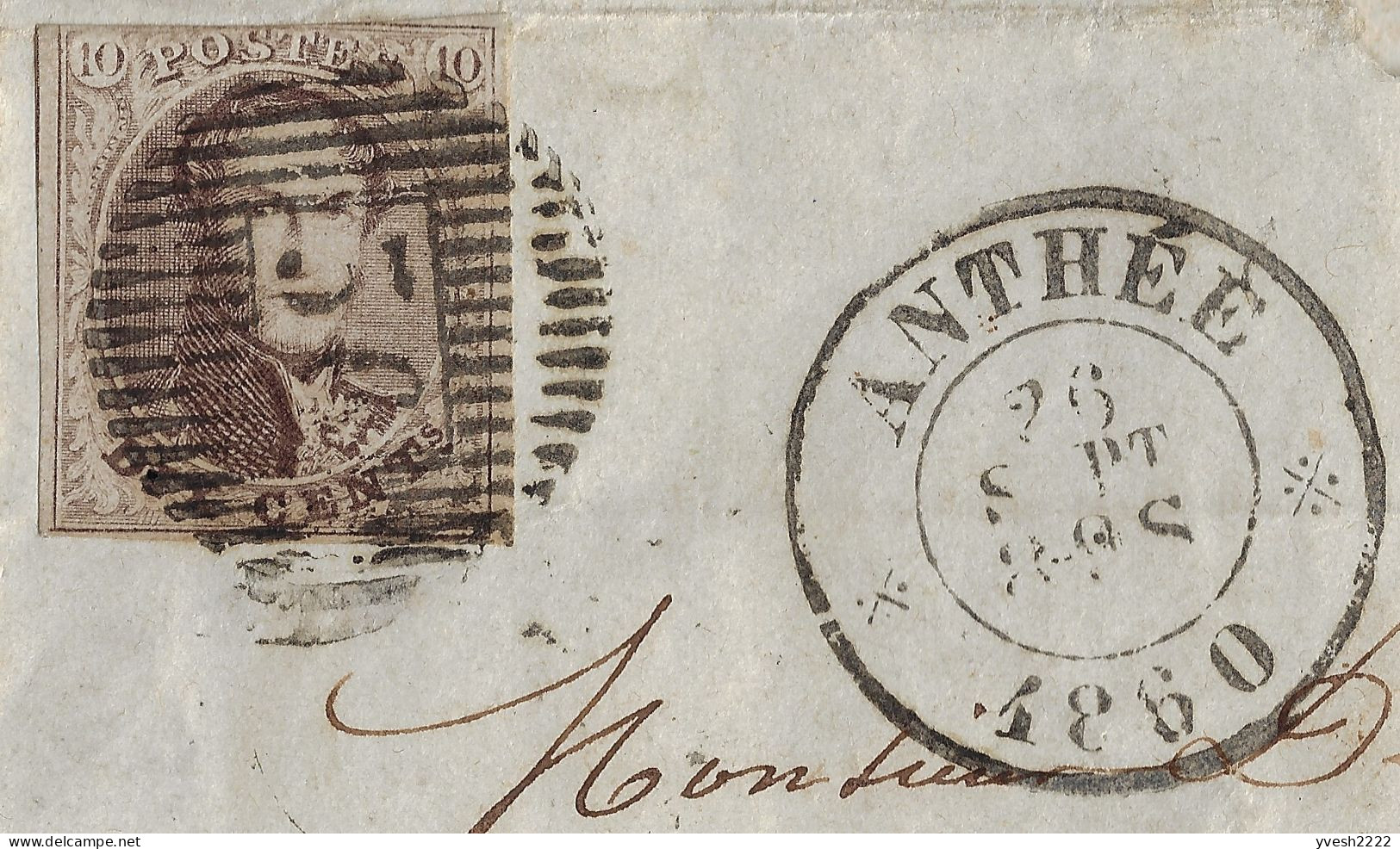 Belgique 1860 COB 10A, Lettre Oblitérée D36, Anthée. Voir Scans - Annulli A Barre: Distribuzioni