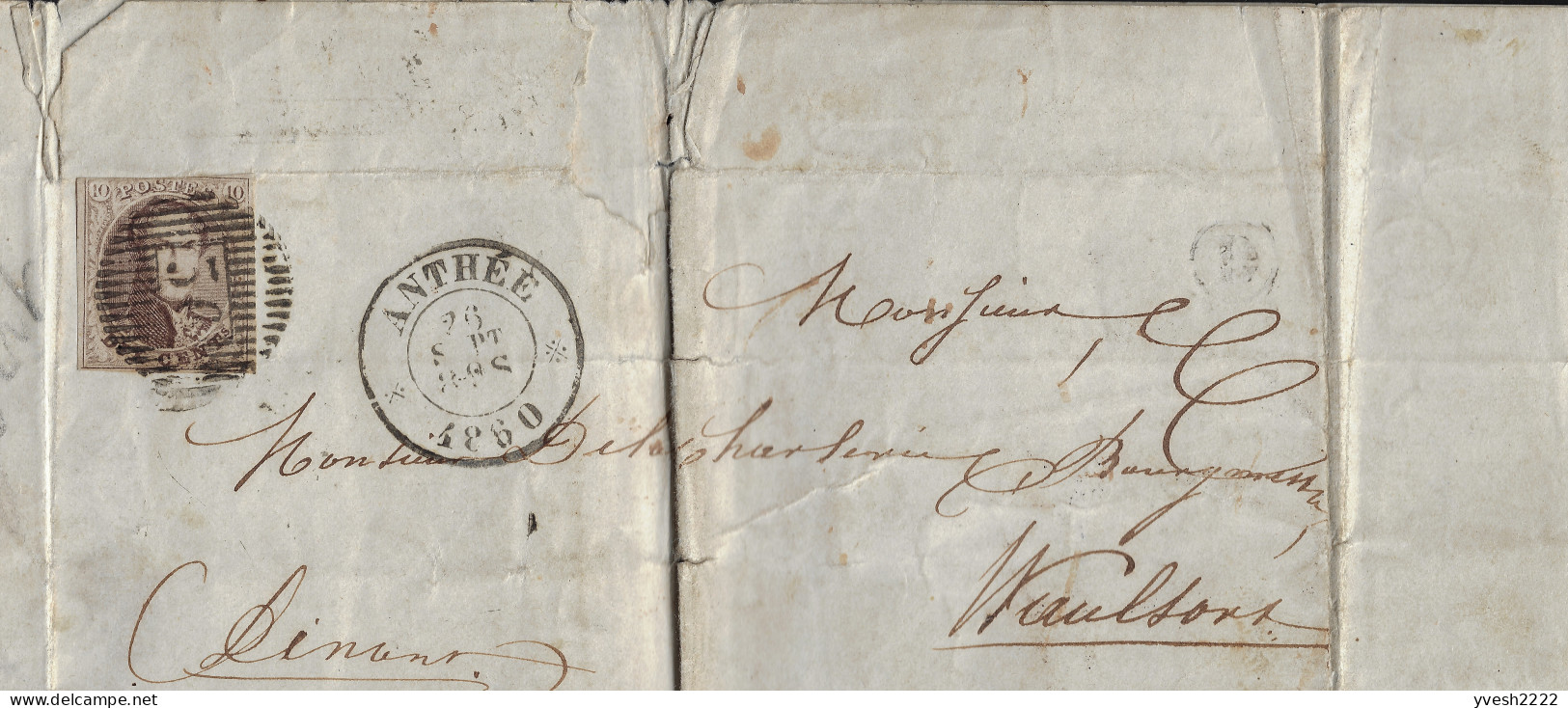 Belgique 1860 COB 10A, Lettre Oblitérée D36, Anthée. Voir Scans - Matasellado De Barras: Distribuciones