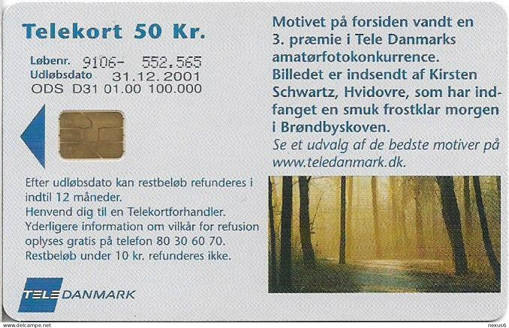 Denmark - Tele Danmark (chip) - Forest - TDD031A (Normal Issue Cn. Range 551.201-650.200), 01.2000, 50kr, 99.000ex, Used - Danimarca