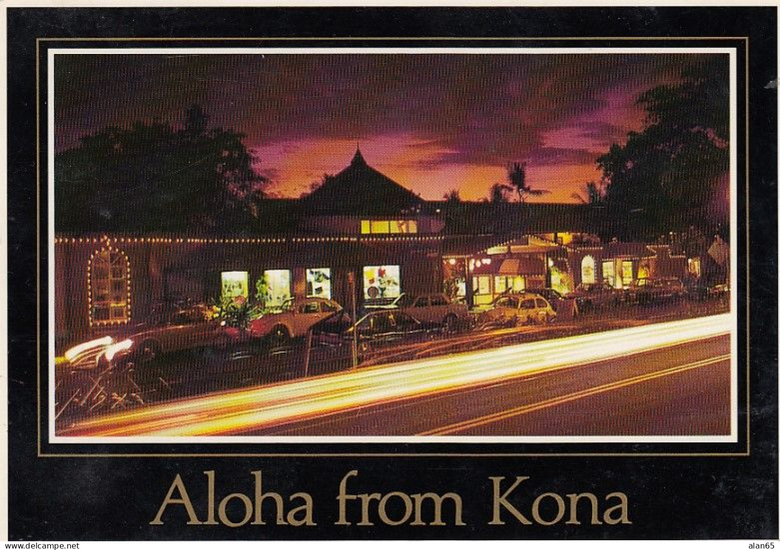 Kailua-Kona Big Island Of Hawaii, Night Street Scene, Businesses, Volkswagen Autos C1980s Vintage Postcard - Big Island Of Hawaii