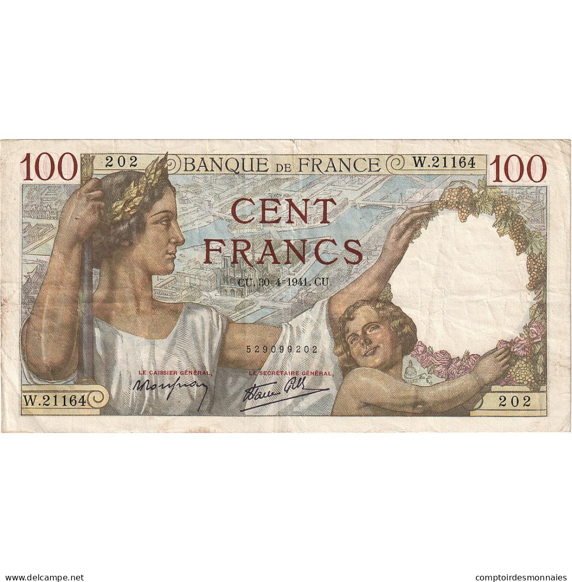 France, 100 Francs, Sully, 1941, W.21164, TTB, Fayette:26.51, KM:94 - 100 F 1939-1942 ''Sully''