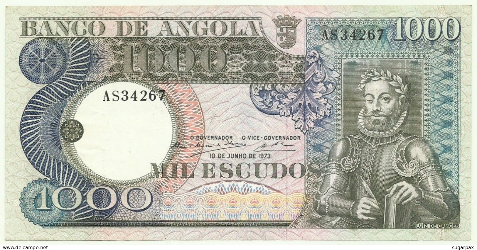 Angola - 1000 Escudos - 10.6.1973 - Pick: 108 - Serie AS - Luiz De Camões - PORTUGAL - 1.000 - Angola