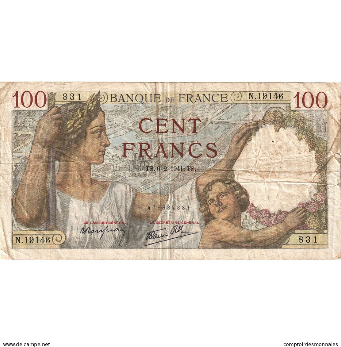 France, 100 Francs, Sully, 1941, N.19146, TB+, Fayette:26.46, KM:94 - 100 F 1939-1942 ''Sully''