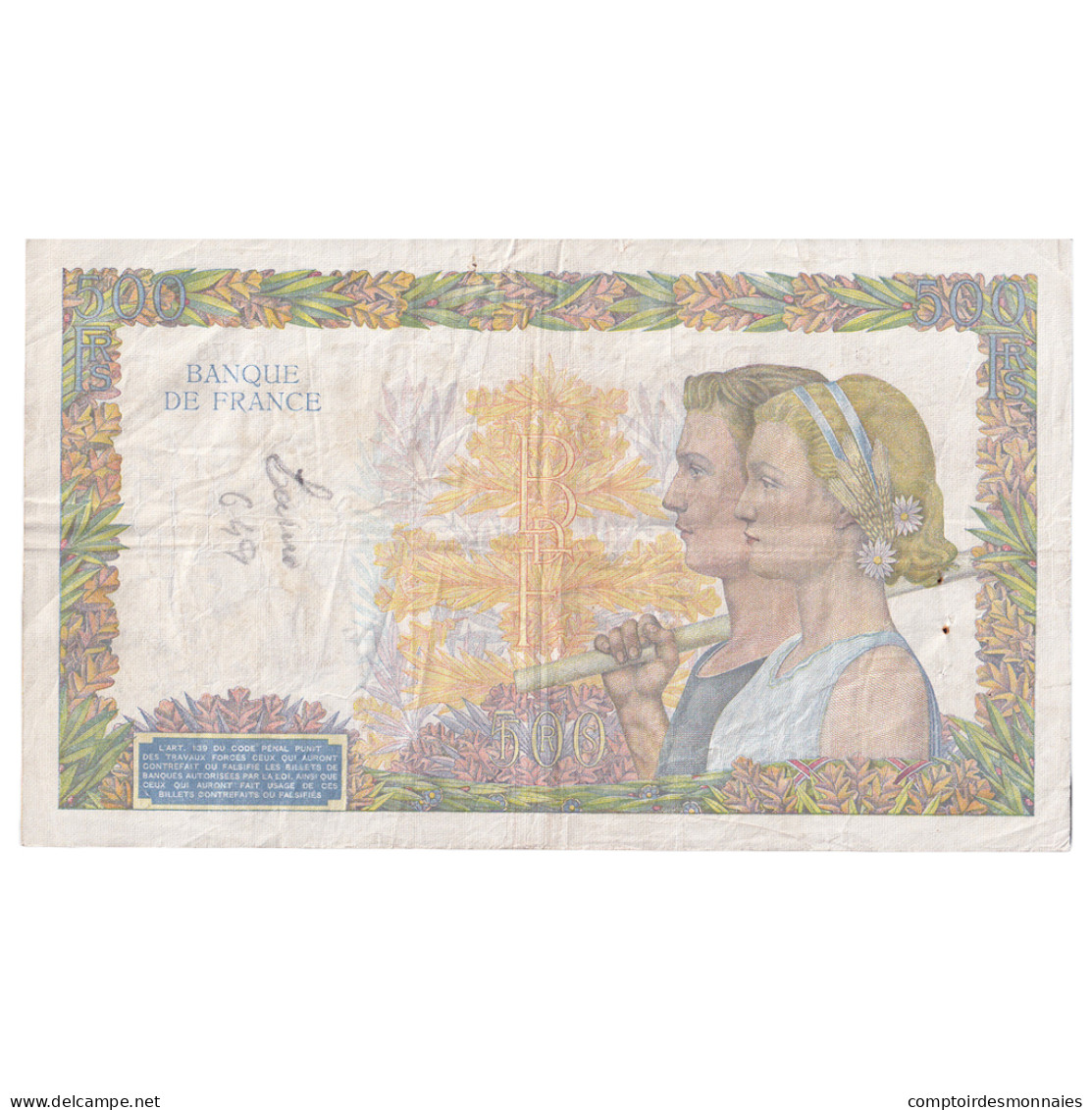 France, 500 Francs, La Paix, 1940, G.178, TTB, Fayette:32.02, KM:95a - 500 F 1940-1944 ''La Paix''