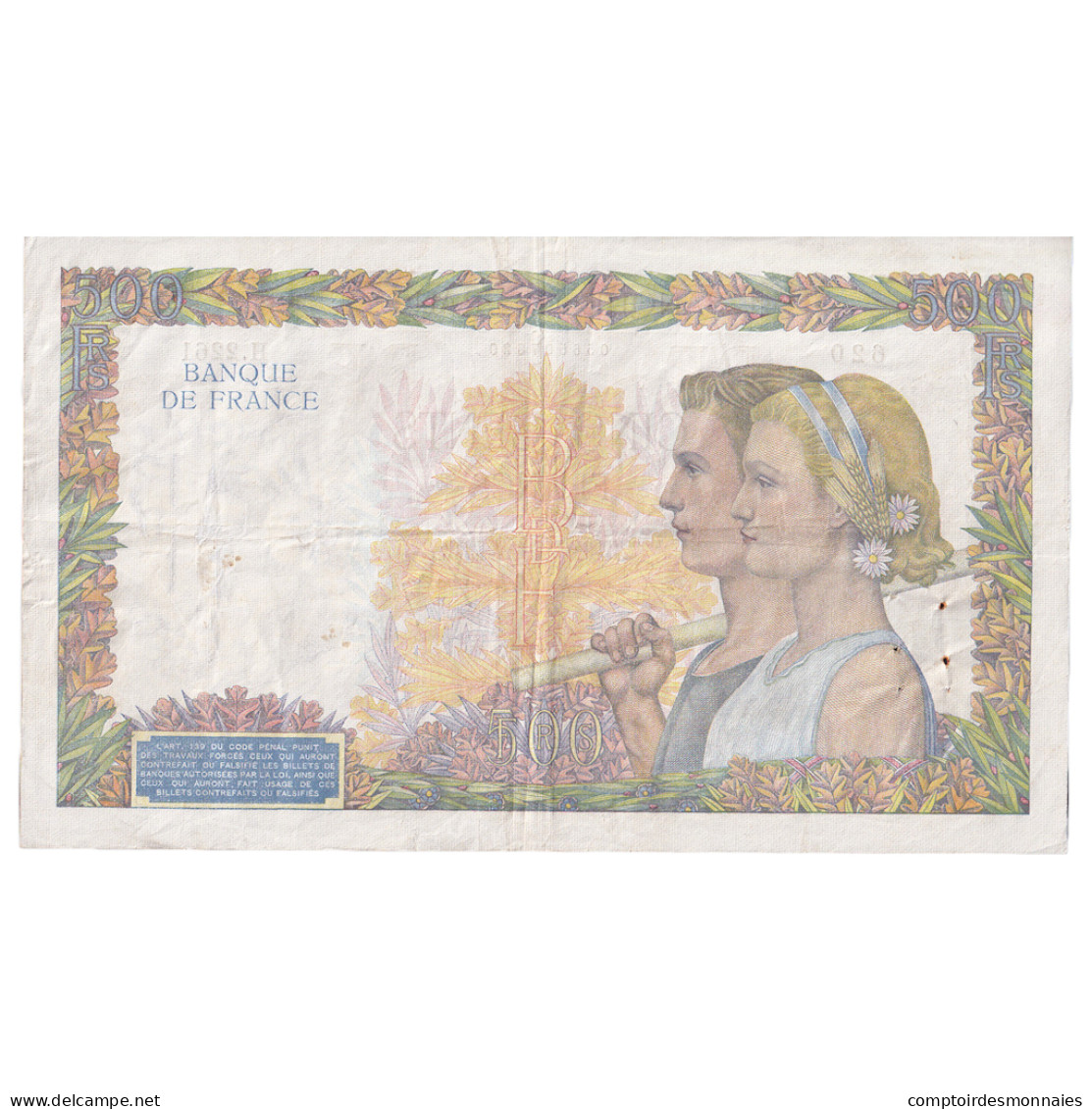 France, 500 Francs, La Paix, 1941, H.2261, TTB, Fayette:32.14, KM:95b - 500 F 1940-1944 ''La Paix''