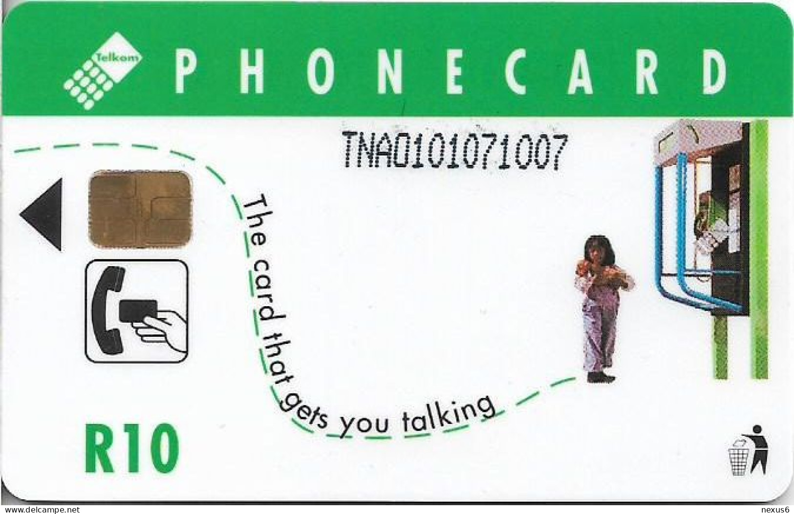 S. Africa - Telkom - Boy On A Tin Phone, (Cn. Consecutive, Normal 0, Below Green Surface), Chip Siemens S30, 1995, 10R, - Afrique Du Sud