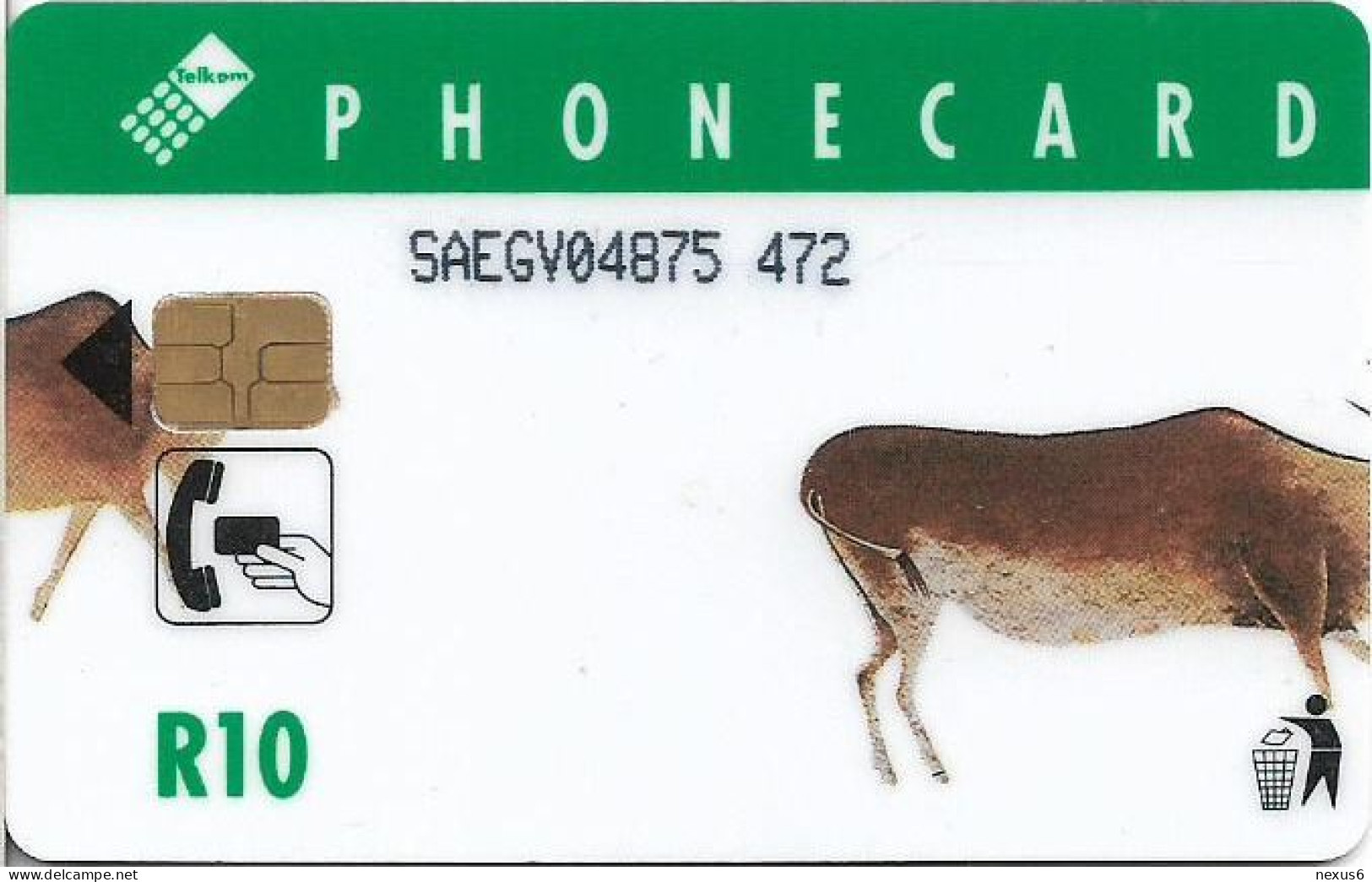 S. Africa - Telkom - Hunters & Herd, (Cn. 'SAEGV' In 2 Parts, Dashed Ø, Thin), Chip Siemens S30, 1994, 10R, Used - Sudafrica