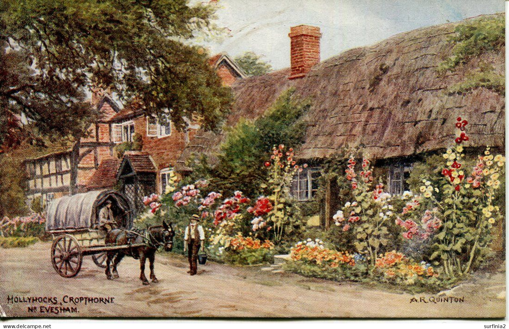 A R QUINTON - SALMON 1322 - HOLLYHOCKS, CROPTHORNE Nr EVESHAM - WITH HORSE AND CART - Quinton, AR