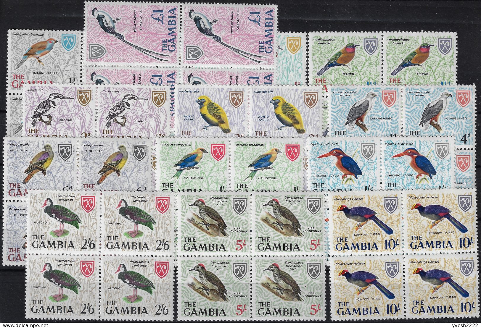 Gambie 1966 Y&T 208 à 220 Michel 210 à 222. Neufs Sans Charnières, Blocs De 4. Série Courante, Oiseaux - Collections, Lots & Series