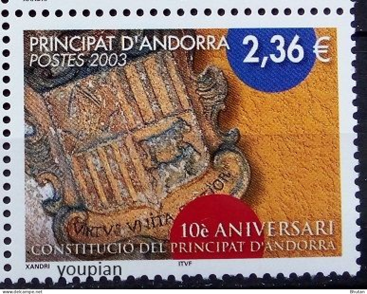 Andorra (French Post) 2003, 10th Anniversary Of The Constitution, MNH Single Stamp - Ungebraucht