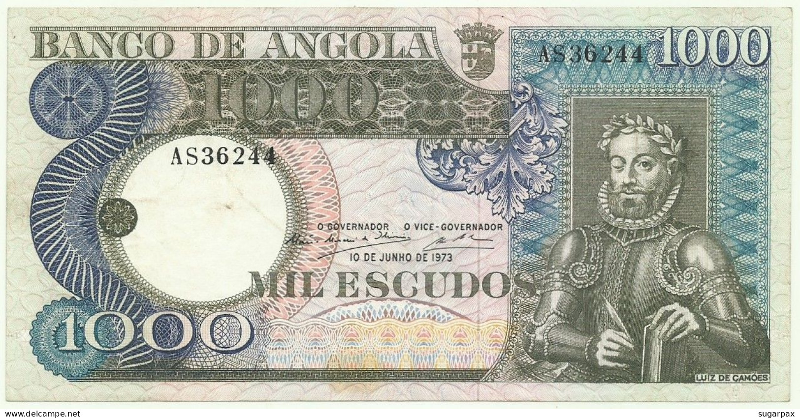 Angola - 1000 Escudos - 10.6.1973 - Pick: 108 - Serie AS - Luiz De Camões - PORTUGAL - 1.000 - Angola