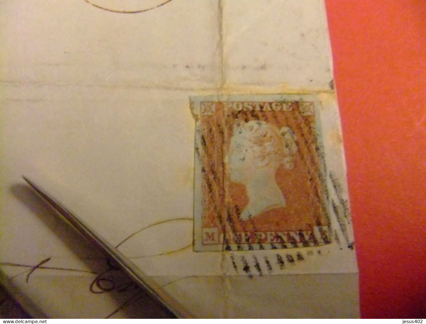 INGLATERRA REINO UNIDO GRANDE BRETAGNE 1851 QUEEN VICTORIA Yvert 3 FU SOBRE FRAGMENTO - Used Stamps