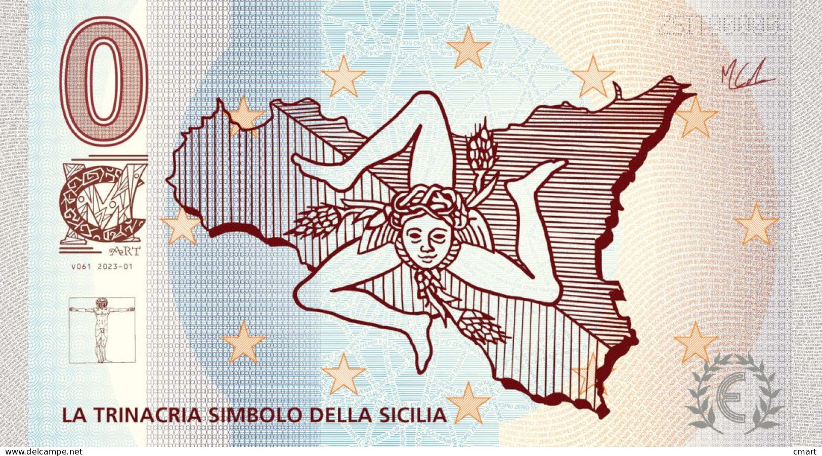 Banconota Zero Euro Souvenir  "CMART" Ricordo Della Sicilia - Trinacria Simbolo Dell'isola - Essais Privés / Non-officiels