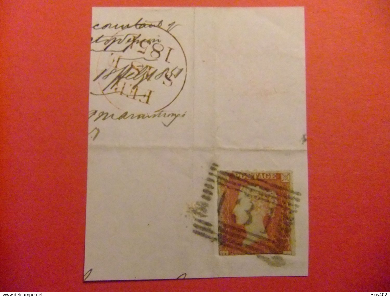 INGLATERRA REINO UNIDO GRANDE BRETAGNE 1851 QUEEN VICTORIA Yvert 3 FU SOBRE FRAGMENTO - Used Stamps