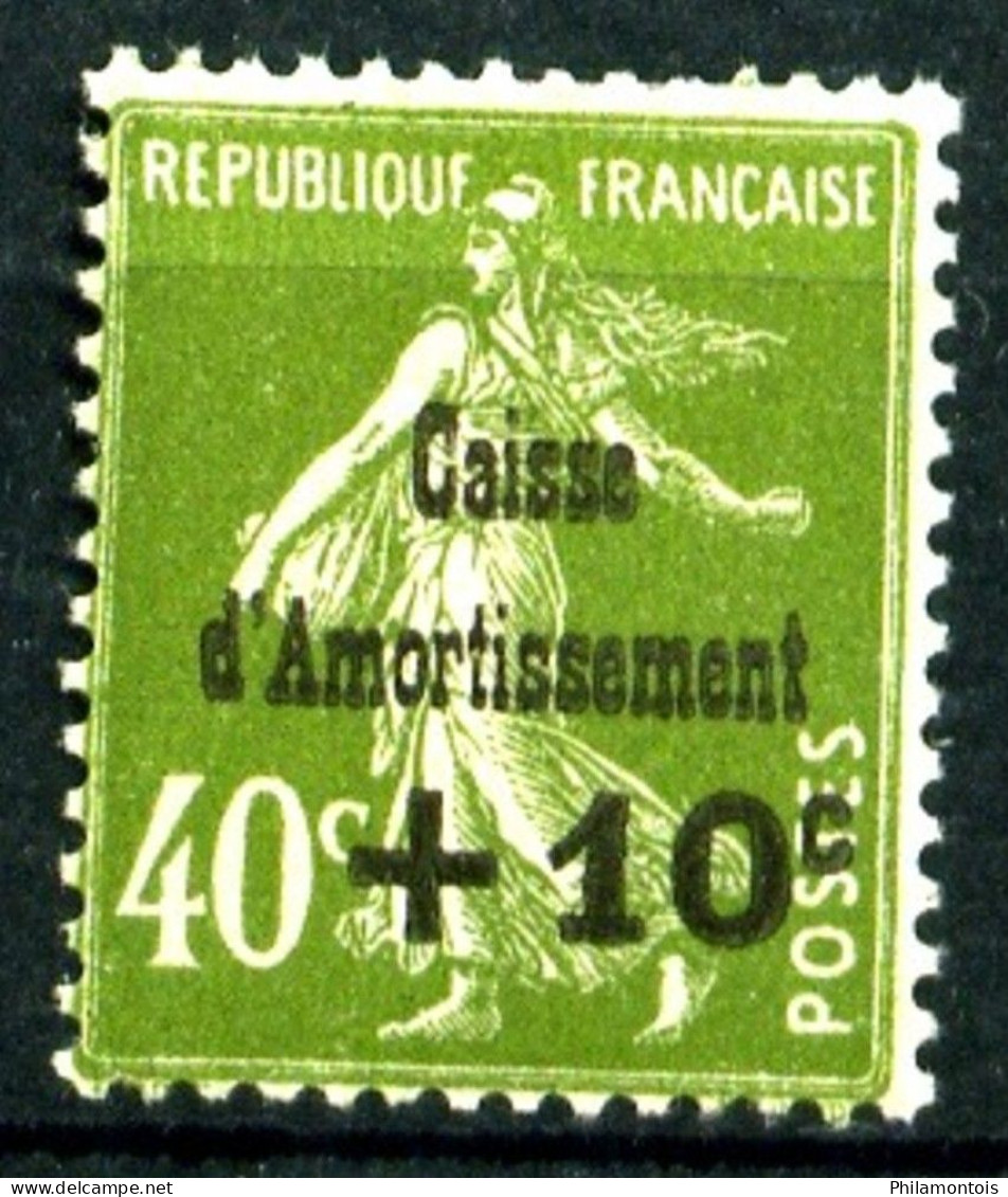 253 -  +10c Sur 40c Vert Semeuse Caisse D'Amortissement - Neuf N* - Très Beau - 1927-31 Caisse D'Amortissement