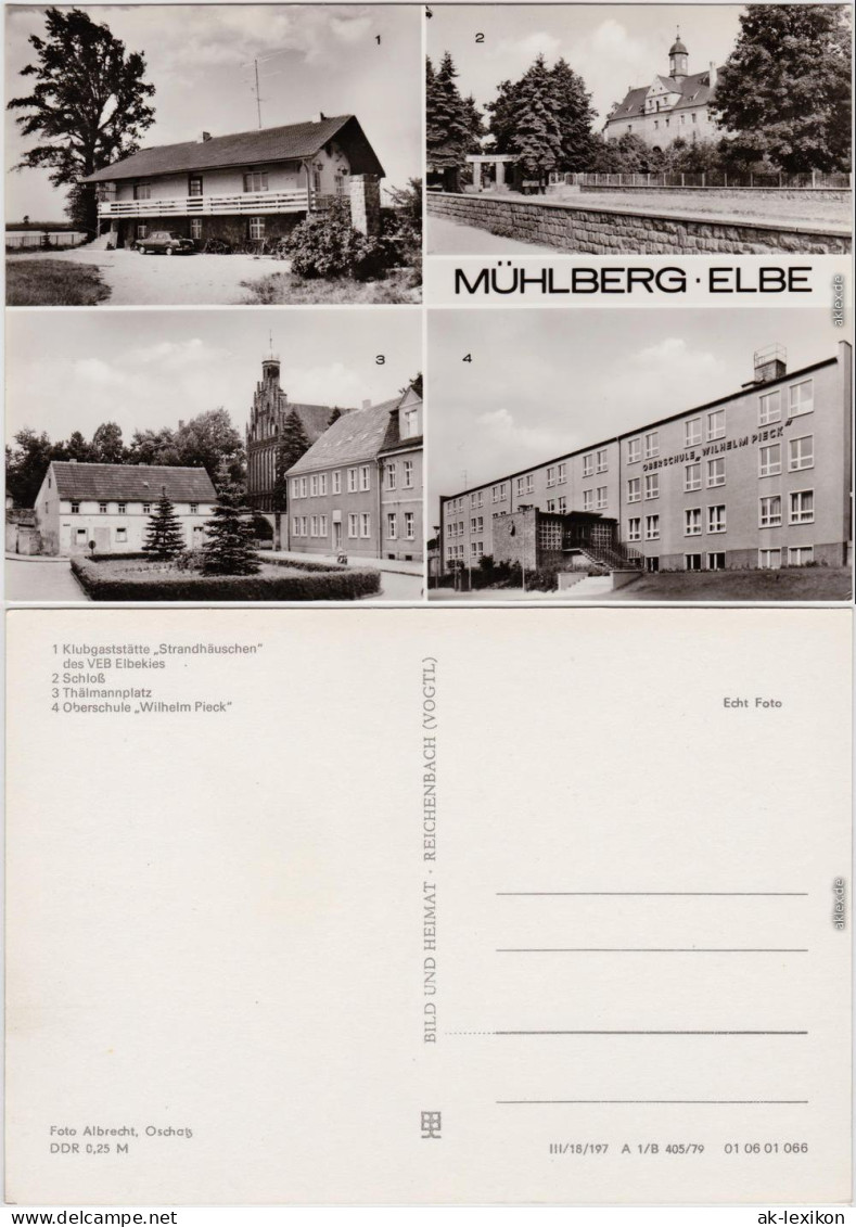 Mühlberg Elbe Miłota Klubgaststätte, Schloss, Thälmannplatz, Oberschule 1979 - Muehlberg