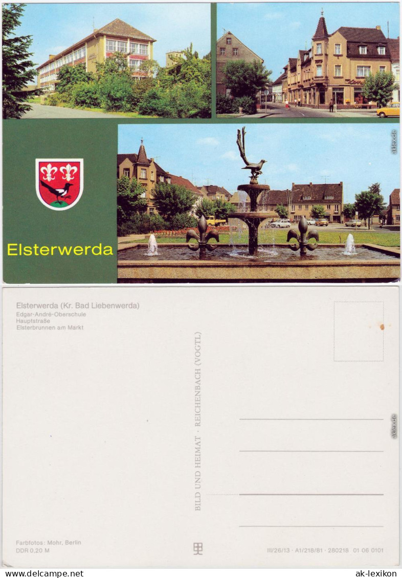 Elsterwerda Wikow Oberschule, Hauptstraße, Elsterbrunnen Am Markt 1981 - Elsterwerda