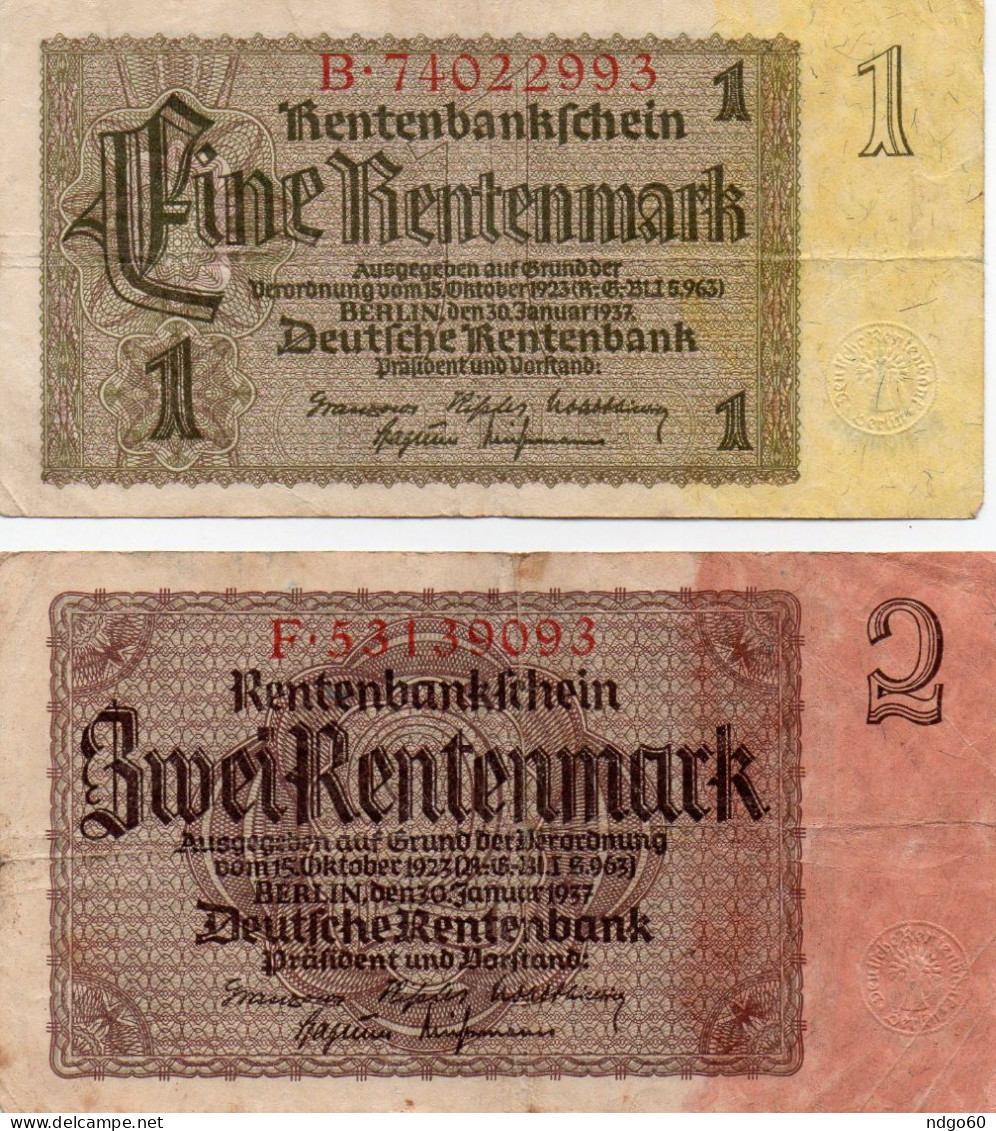Billet De 2 Rentenmark & 1 Rentenmark ( Rentenmarkscheine) - 2 Rentenmark
