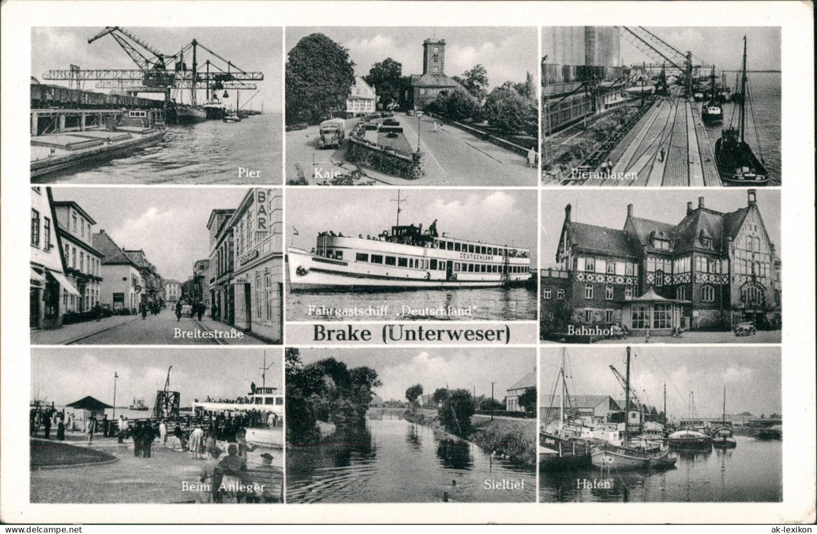 Ansichtskarte Brake (Unterweser) Pier, Breitestraße, Hafen, Bahnhof 1968 - Brake