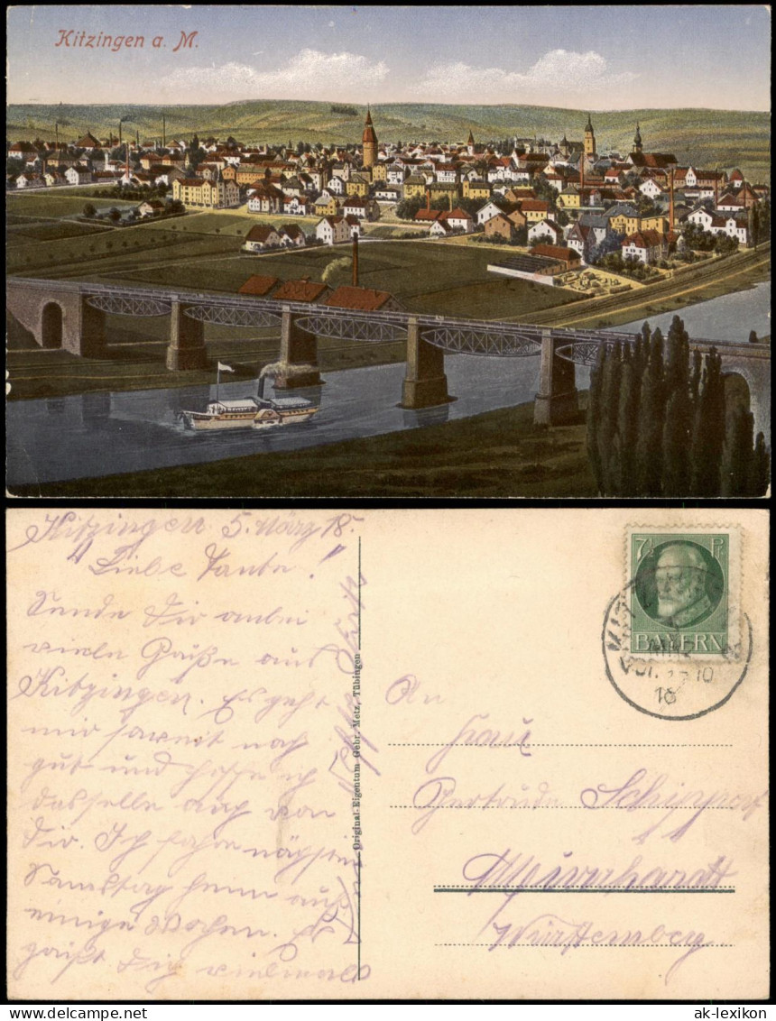 Ansichtskarte Kitzingen Panorama-Ansicht, Fluss Und Brücke 1918 - Kitzingen