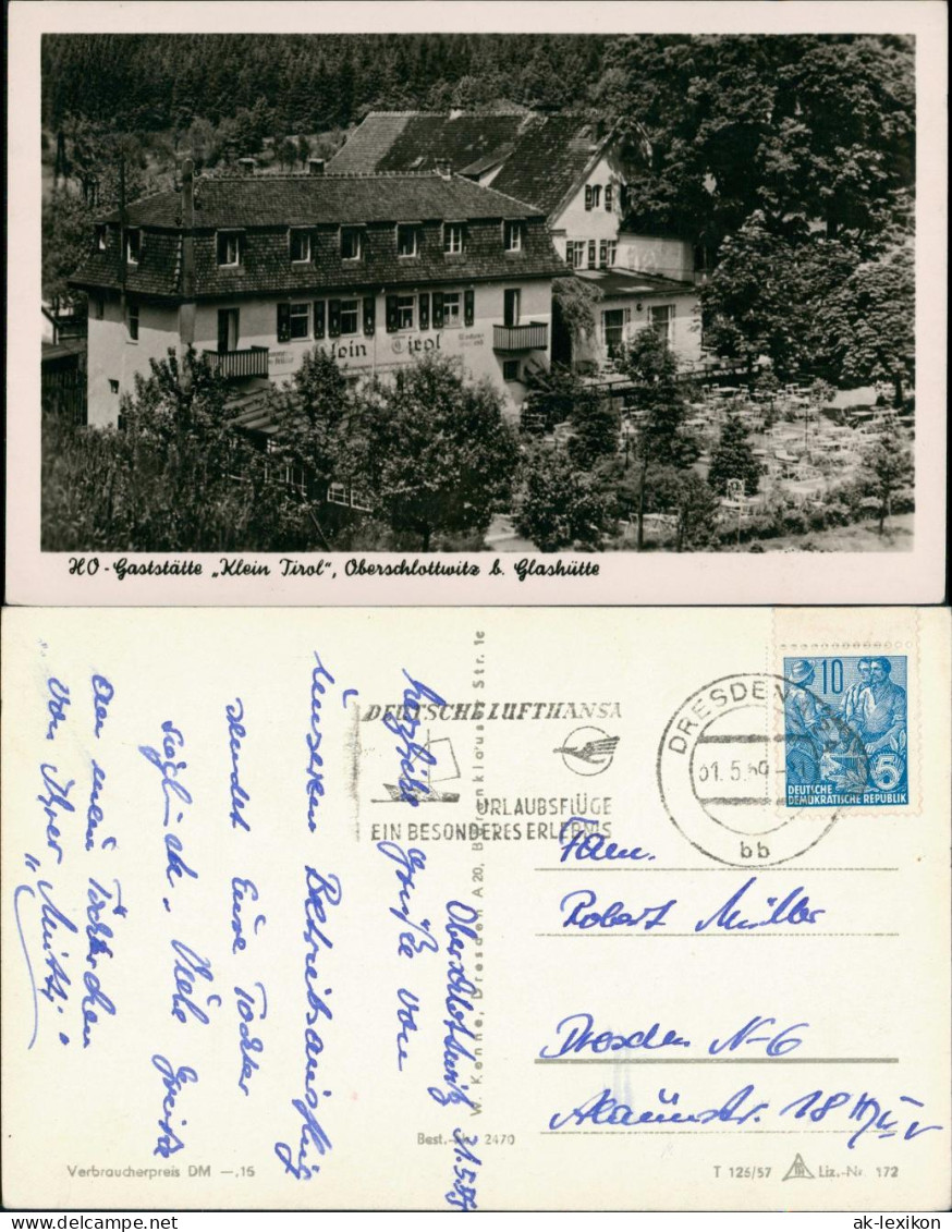 Ansichtskarte Oberschlottwitz-Glashütte HO Gaststätte Klein Tirol 1959 - Glashütte