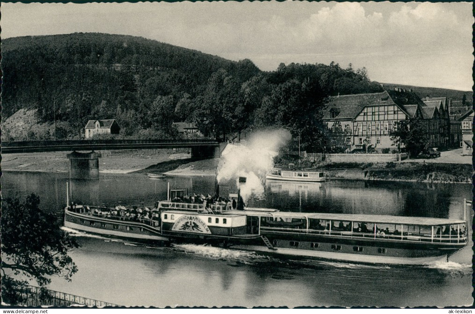 Bodenwerder Oberweser Weserpartie Schiff Binnenschiff Passiert Brücke 1950 - Bodenwerder