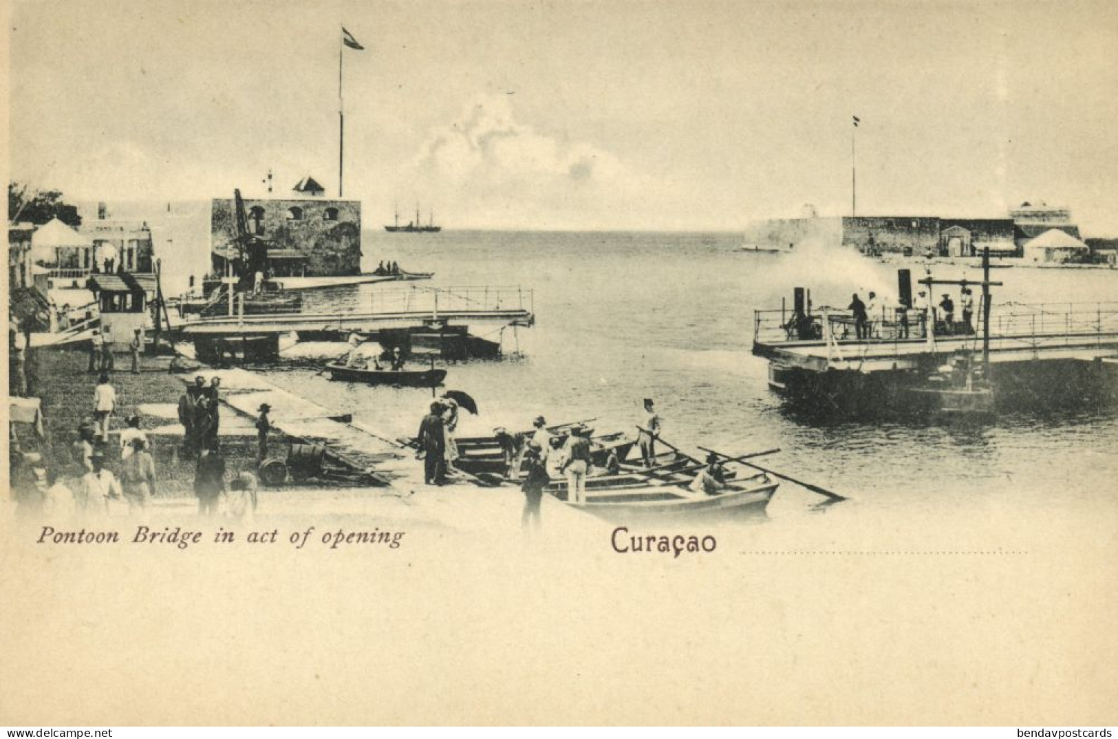 Curacao, N.A., WILLEMSTAD, Pontoon Bridge In Act Of Opening (1900s) Postcard - Curaçao