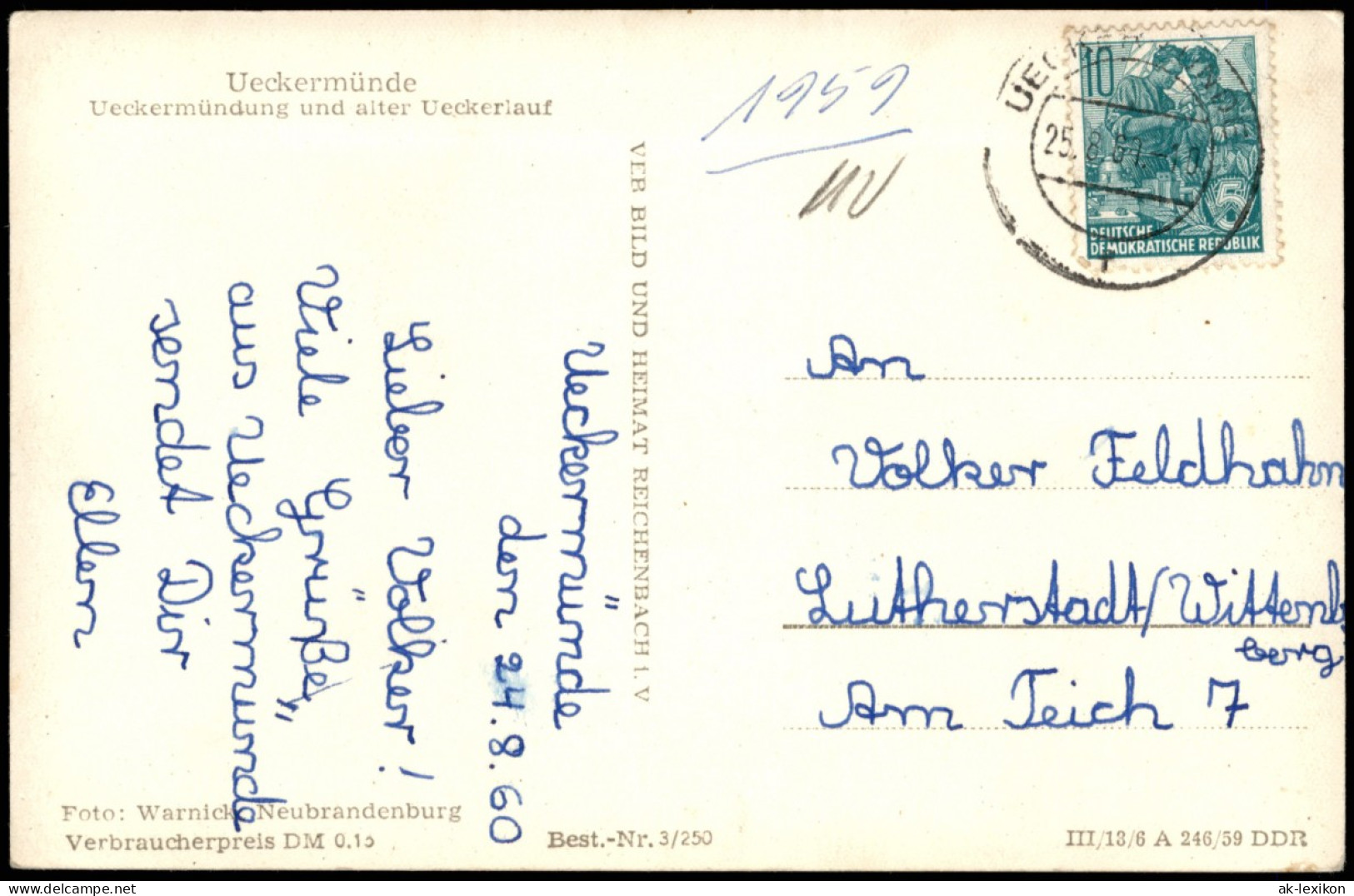 Ansichtskarte Ueckermünde Ueckermündung Und Alter Ueckerlauf 1959 - Ueckermuende