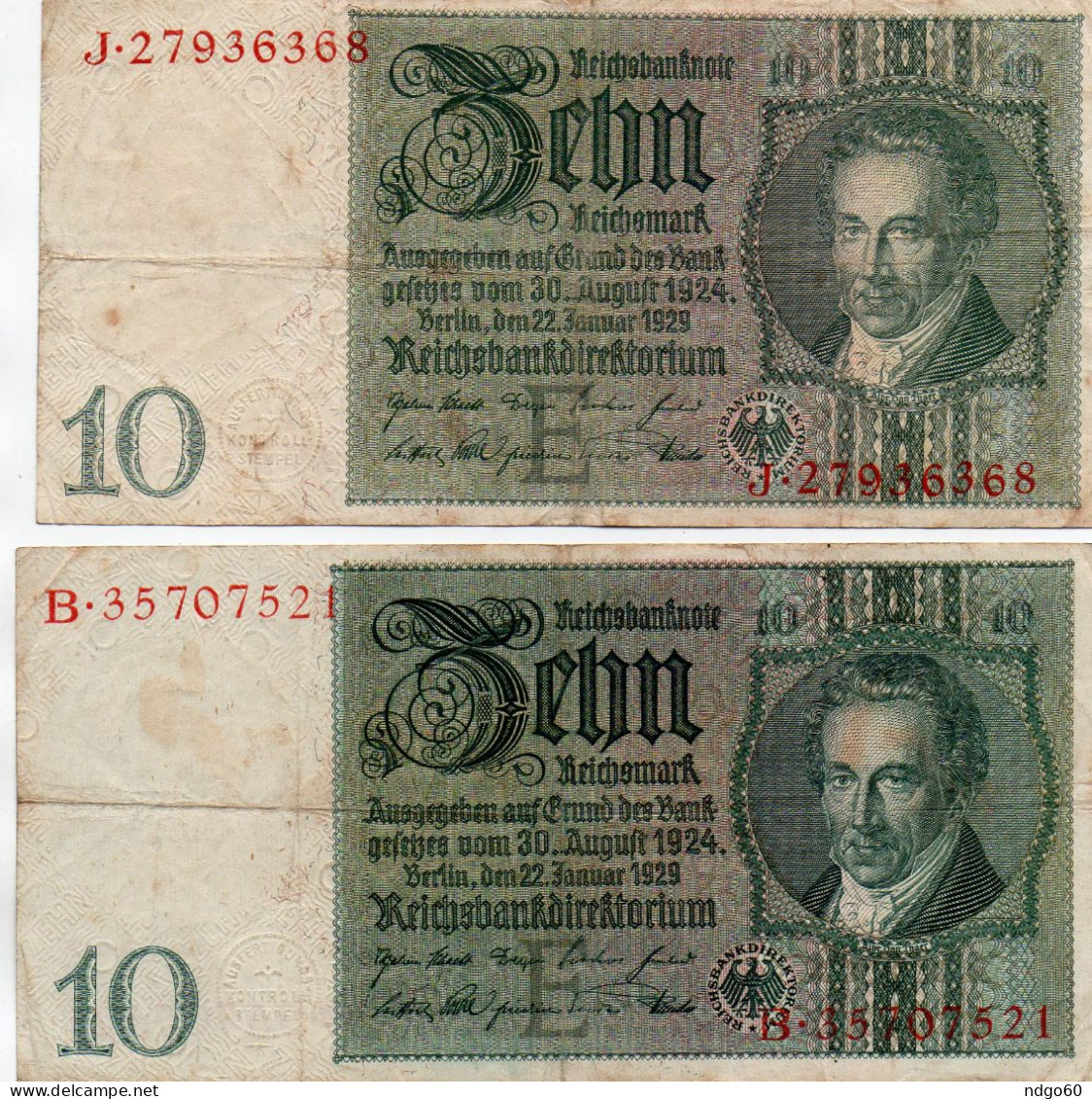 2 Billets De 10 Reichsmark ( Reichsbanknote) - 10 Mark