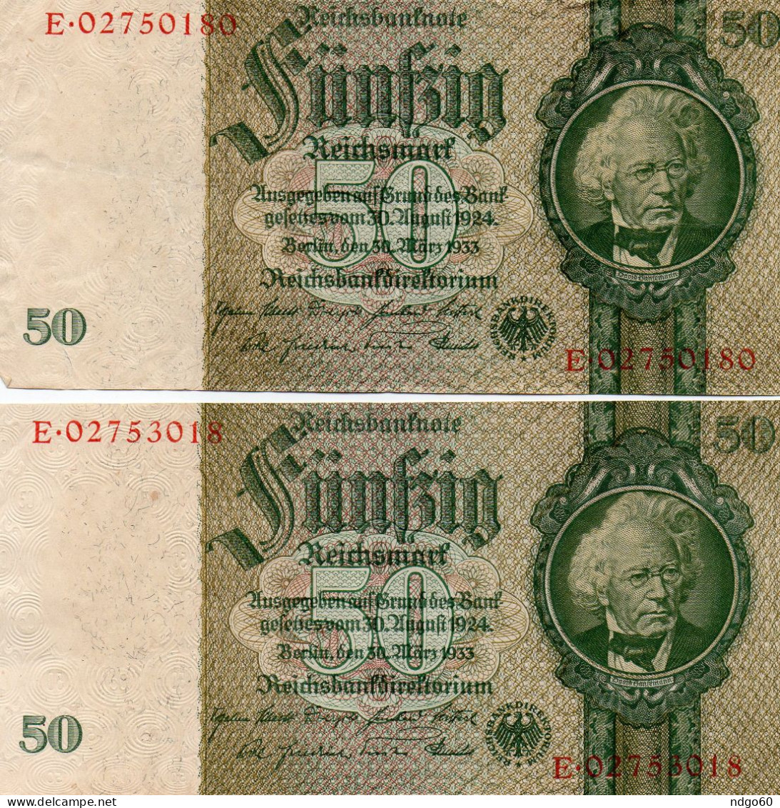 2 Billets De 50 Reichsmark ( Reichsbanknote) - 50 Mark