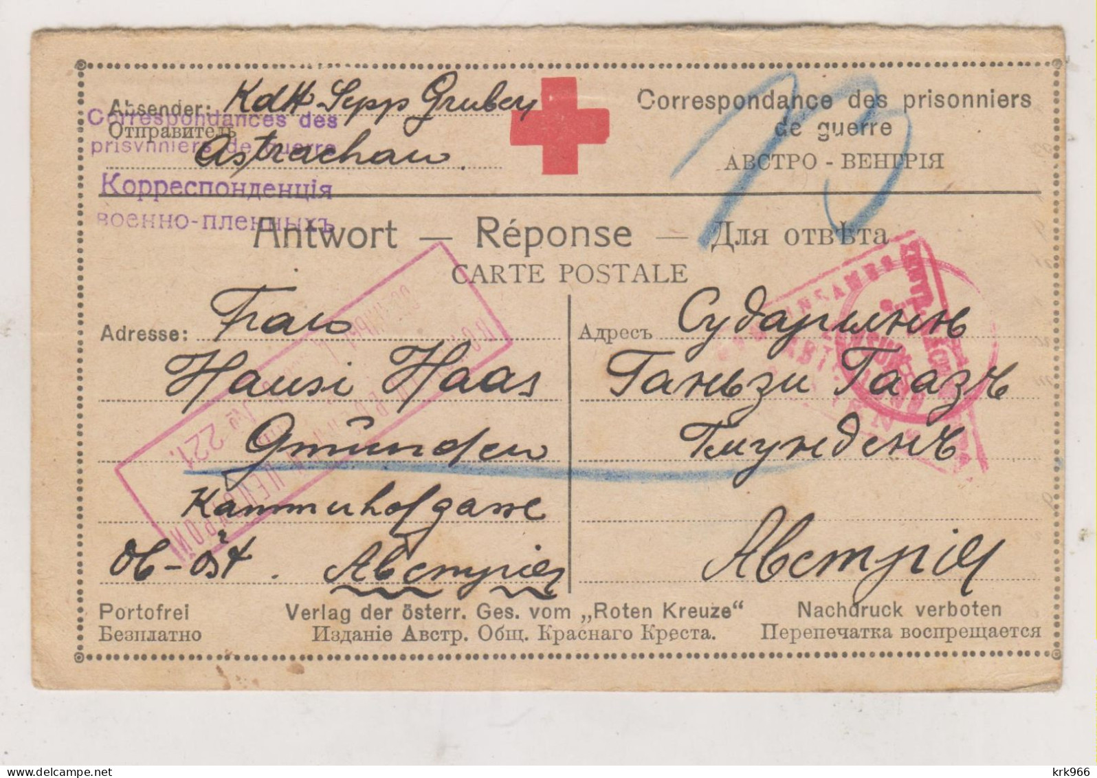 RUSSIA, 1916  POW Postal Stationery To  AUSTRIA - Brieven En Documenten