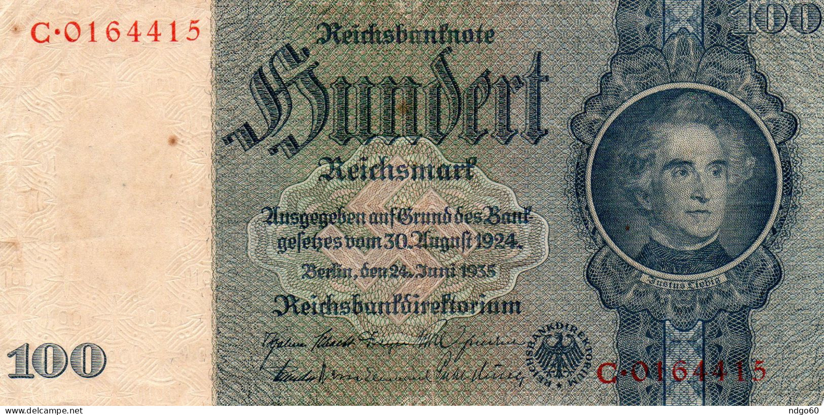 Billet De 100 Reichsmark ( Reichsbanknote) - 100 Mark