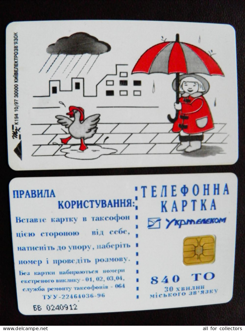 Ukraine Phonecard Chip Animals Bird Oiseau Duck Rain 840 Units K194 10/97 30,000ex. Prefix Nr. BV (in Cyrrlic) - Ucraina