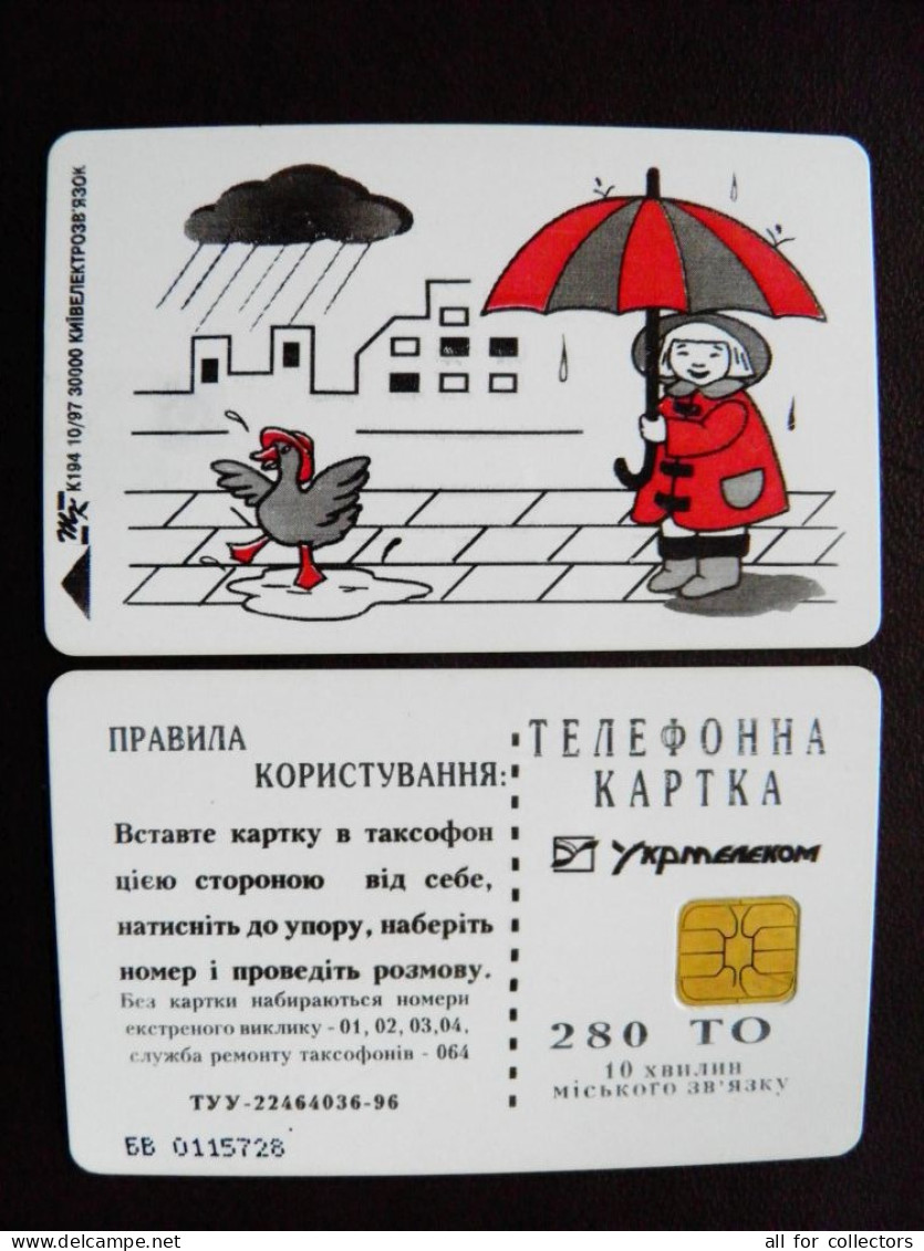 Ukraine Phonecard Chip Animals Bird Oiseau Duck Rain 280 Units K194 10/97 30,000ex. Prefix Nr. BV (in Cyrrlic) - Ukraine