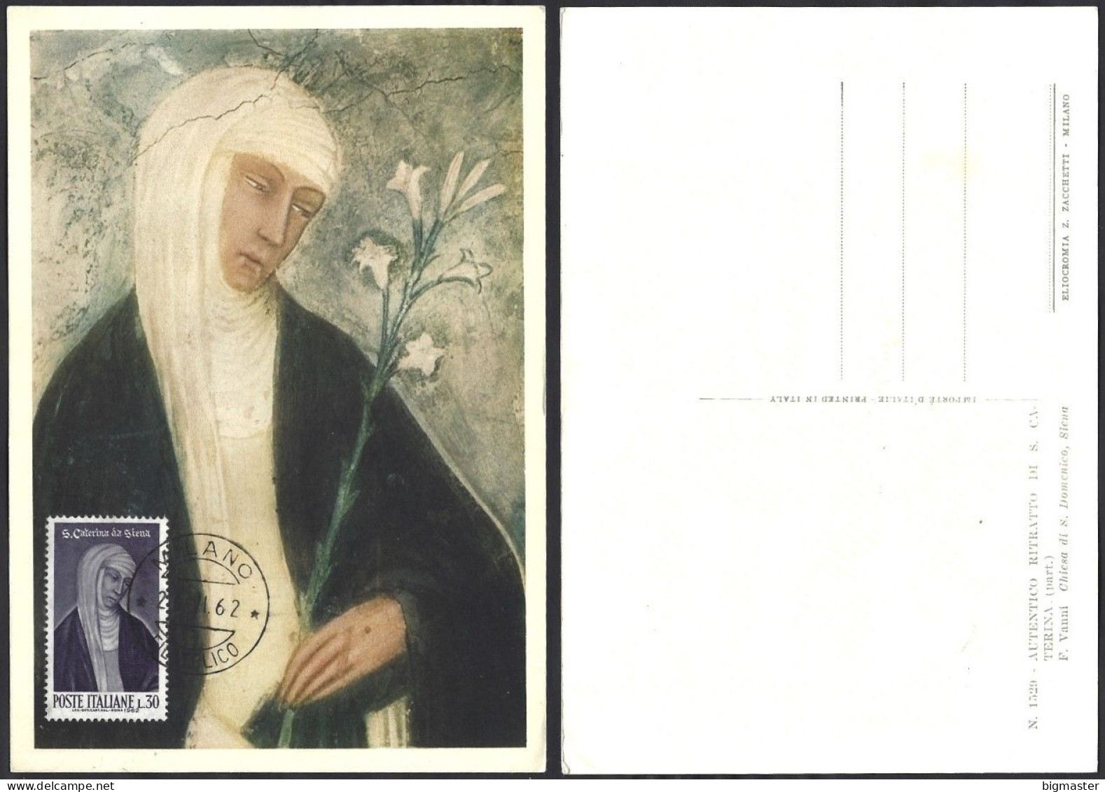 Maxi Card 1962 Santa Caterina Da Siena Fdc - Cartes-Maximum (CM)